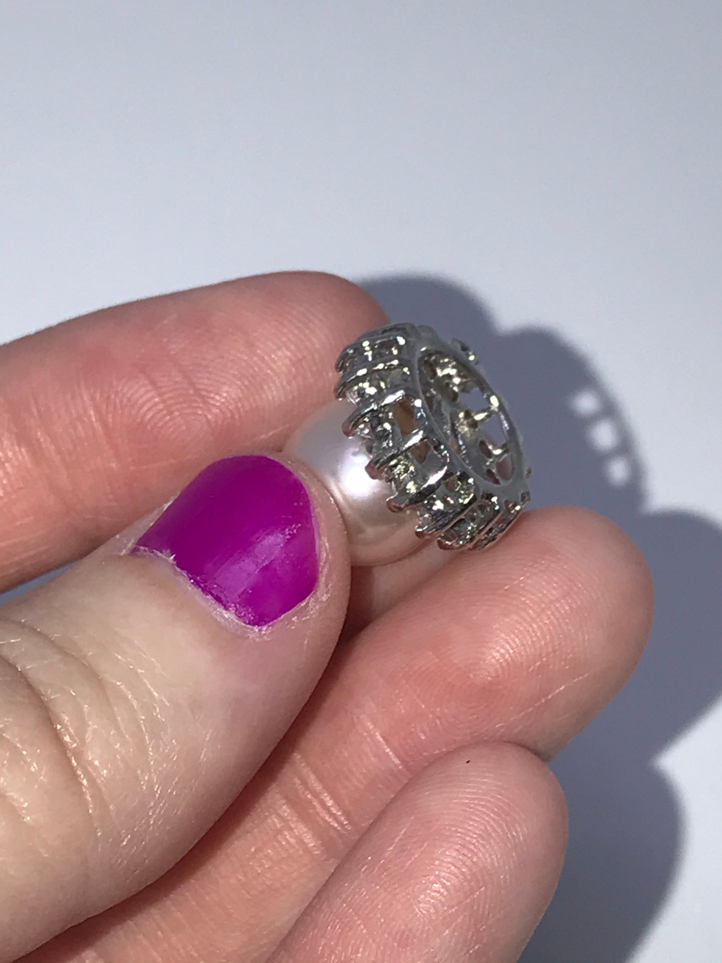 3/4" Silver Orange pearl and Cubic Zirconia Pendant