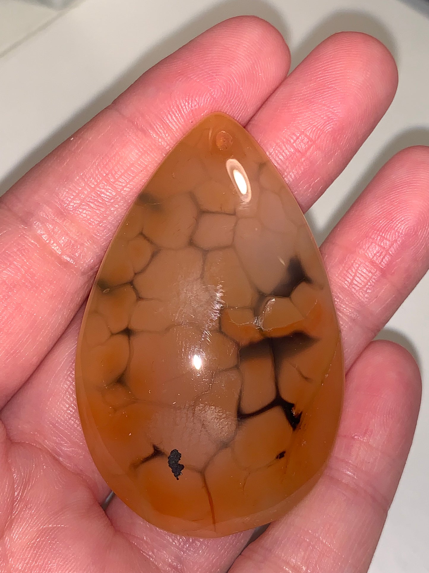 Orange and Black Dragon Veins Agate Teardrop Pendant