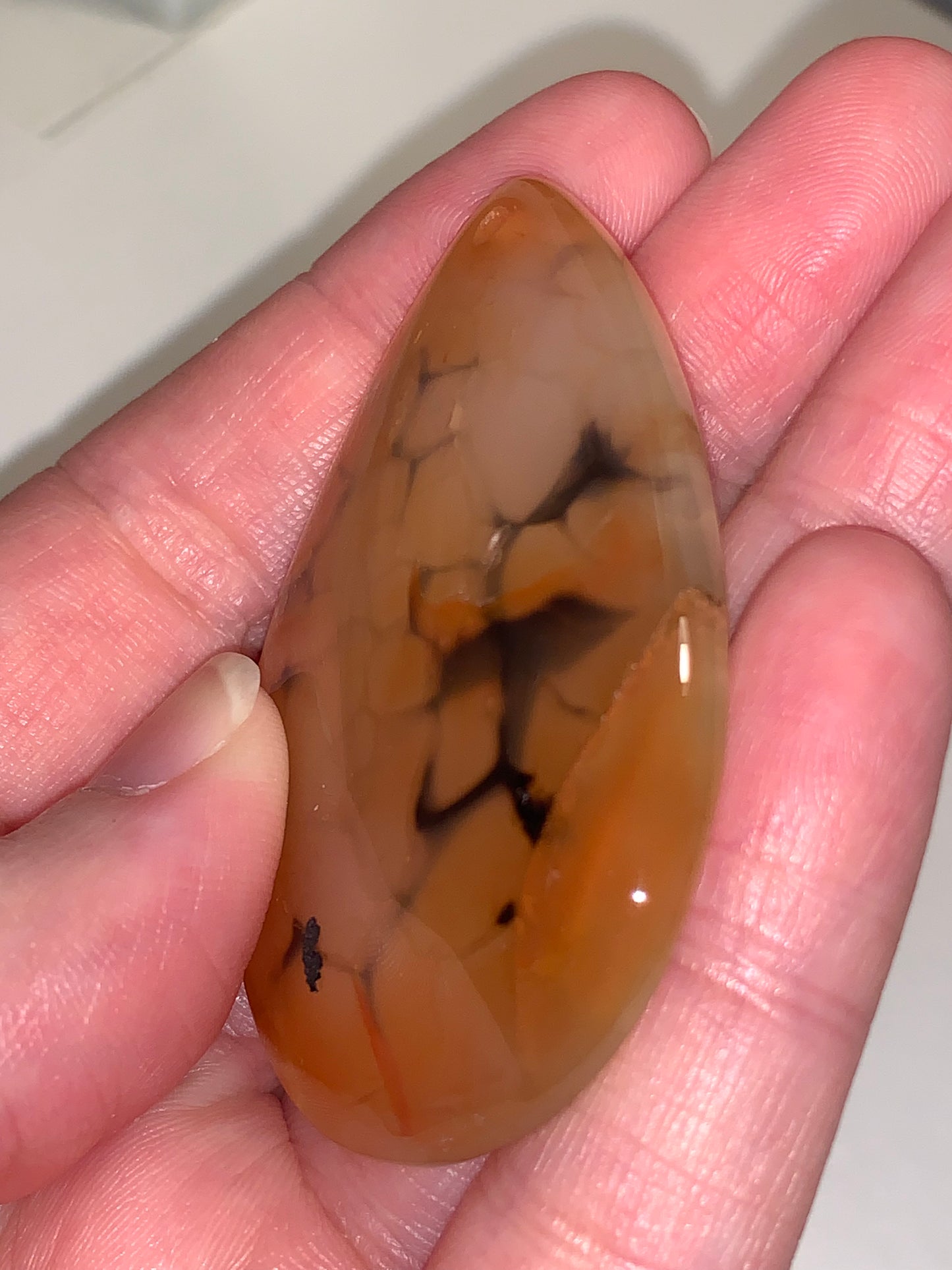 Orange and Black Dragon Veins Agate Teardrop Pendant