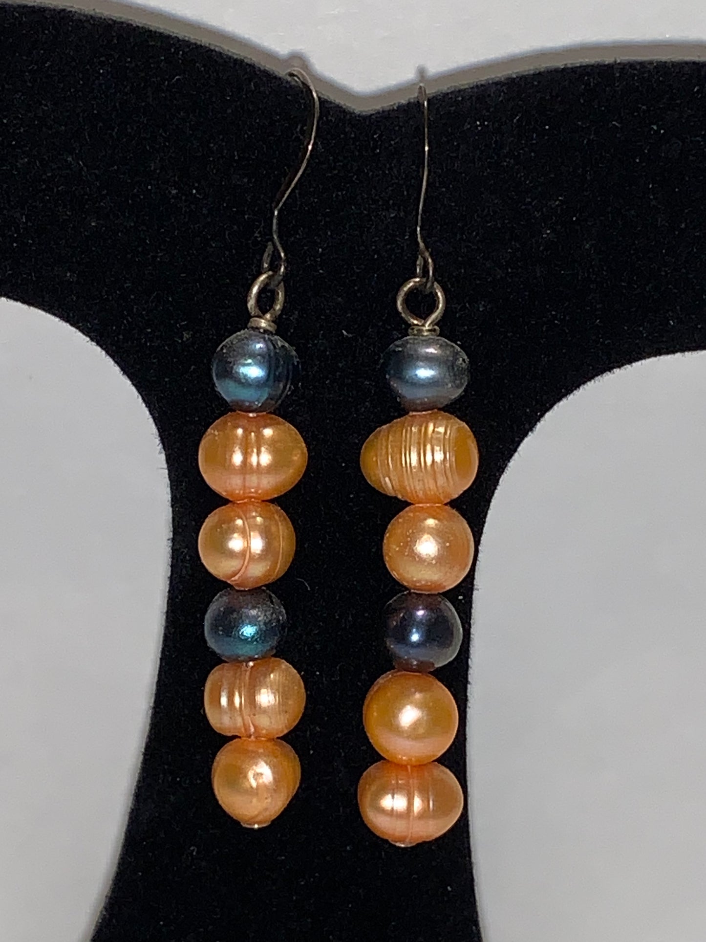 Orange and Blue Freshwater Pearl Dangle Earrings