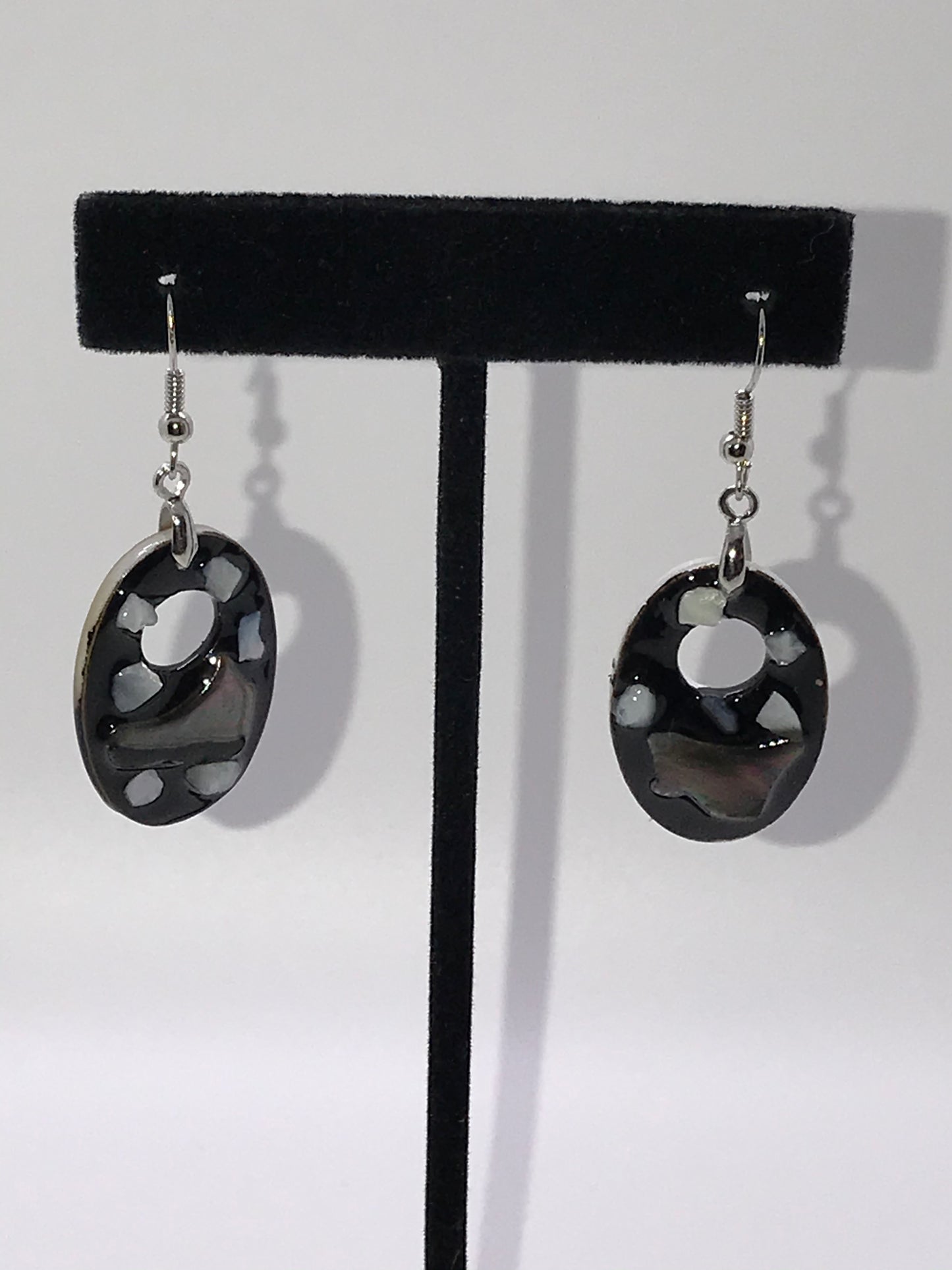 Oval Black Lip Pearl And Resin Dangle Earrings