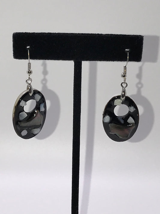 Oval Black Lip Pearl And Resin Dangle Earrings