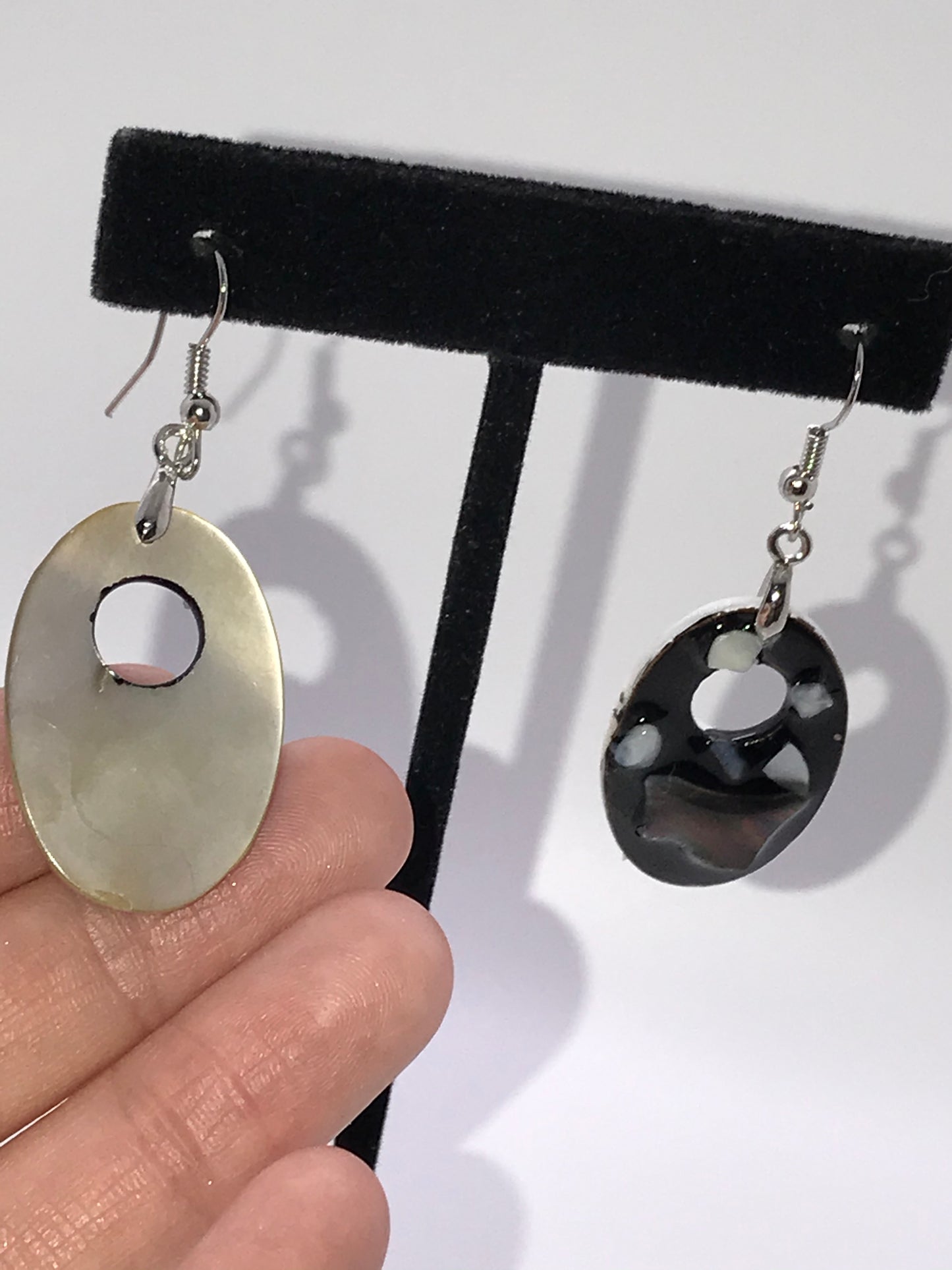 Oval Black Lip Pearl And Resin Dangle Earrings