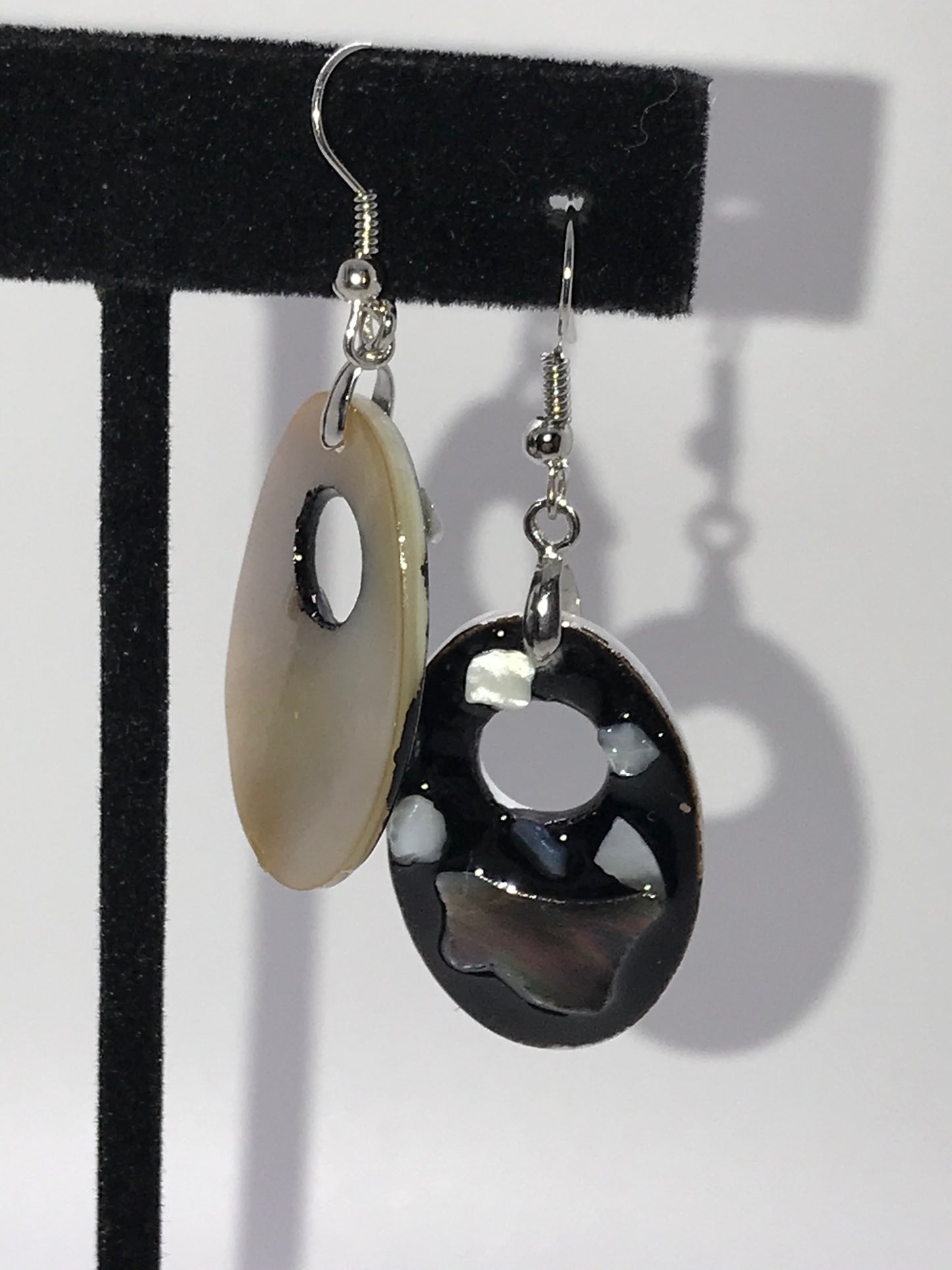 Oval Black Lip Pearl And Resin Dangle Earrings