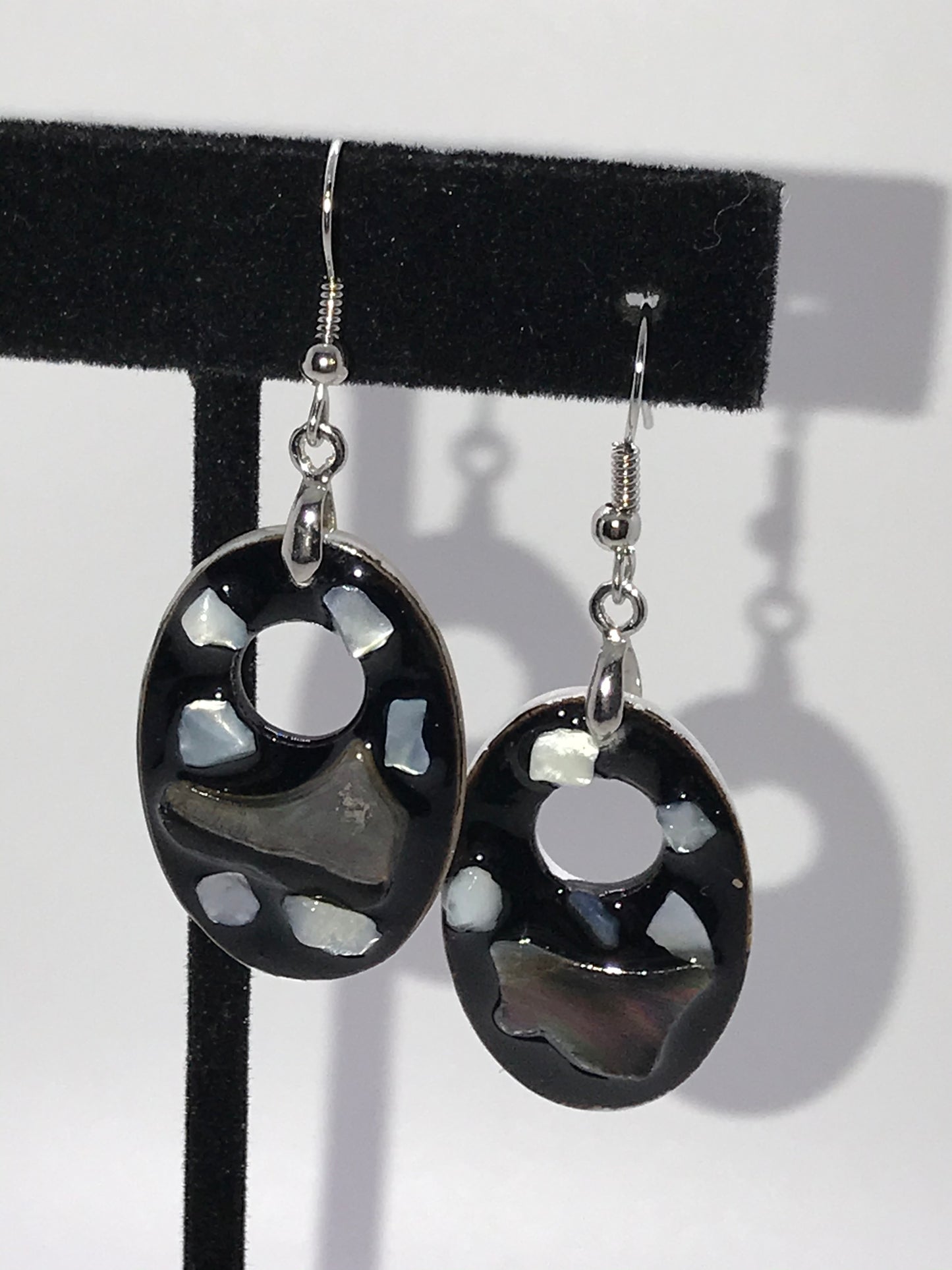 Oval Black Lip Pearl And Resin Dangle Earrings