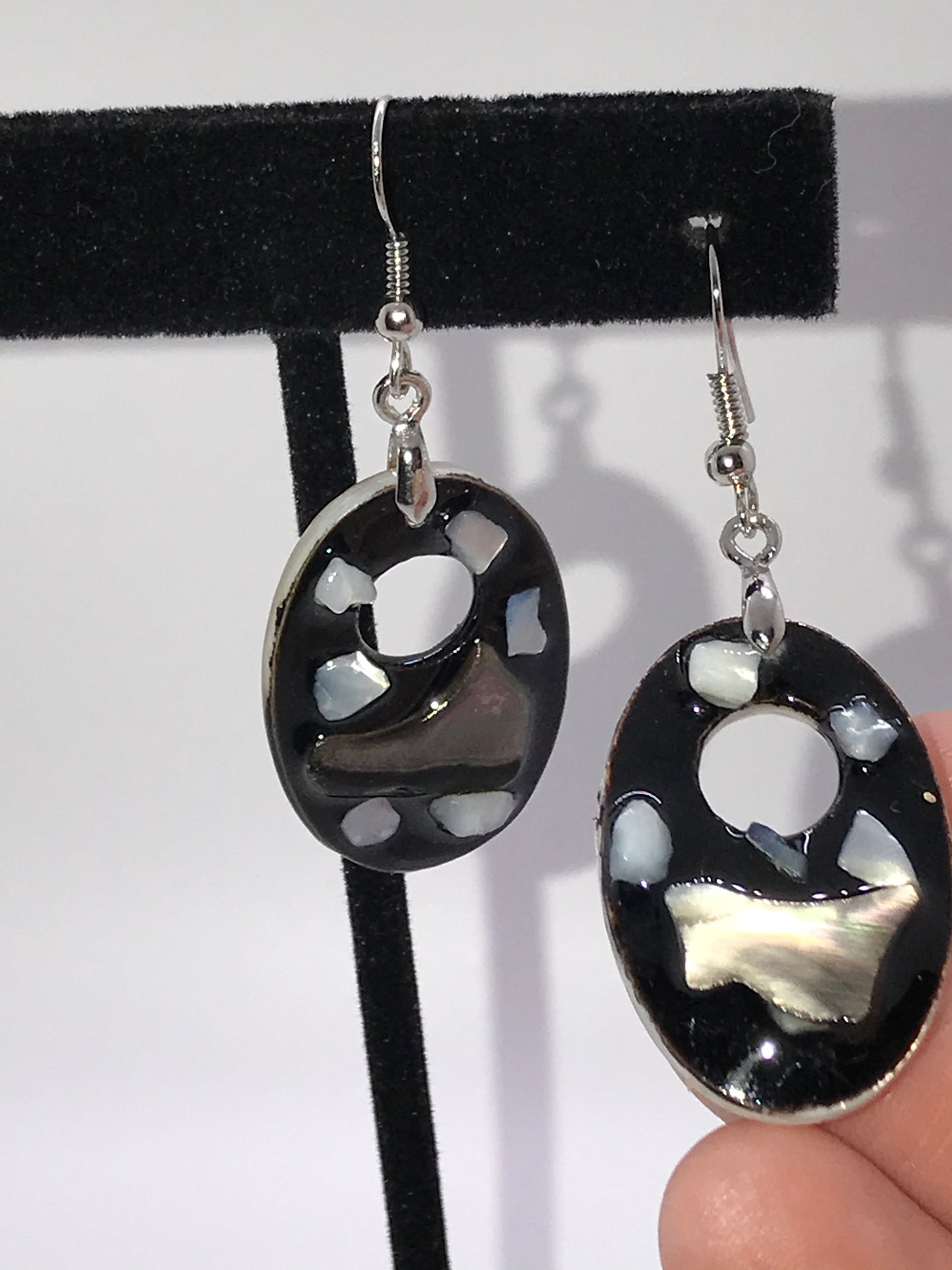 Oval Black Lip Pearl And Resin Dangle Earrings