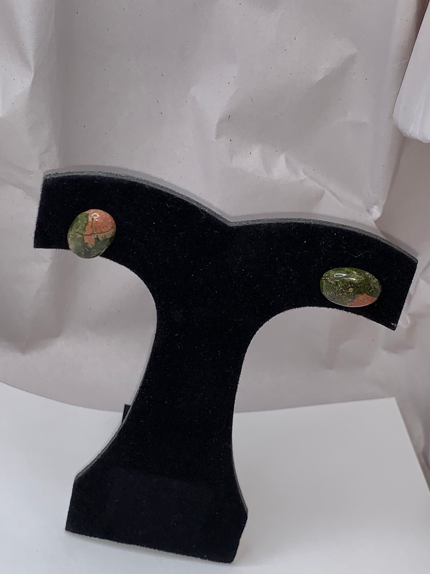 14 by 10mm Oval Unakite 18ktgf Post Earrings