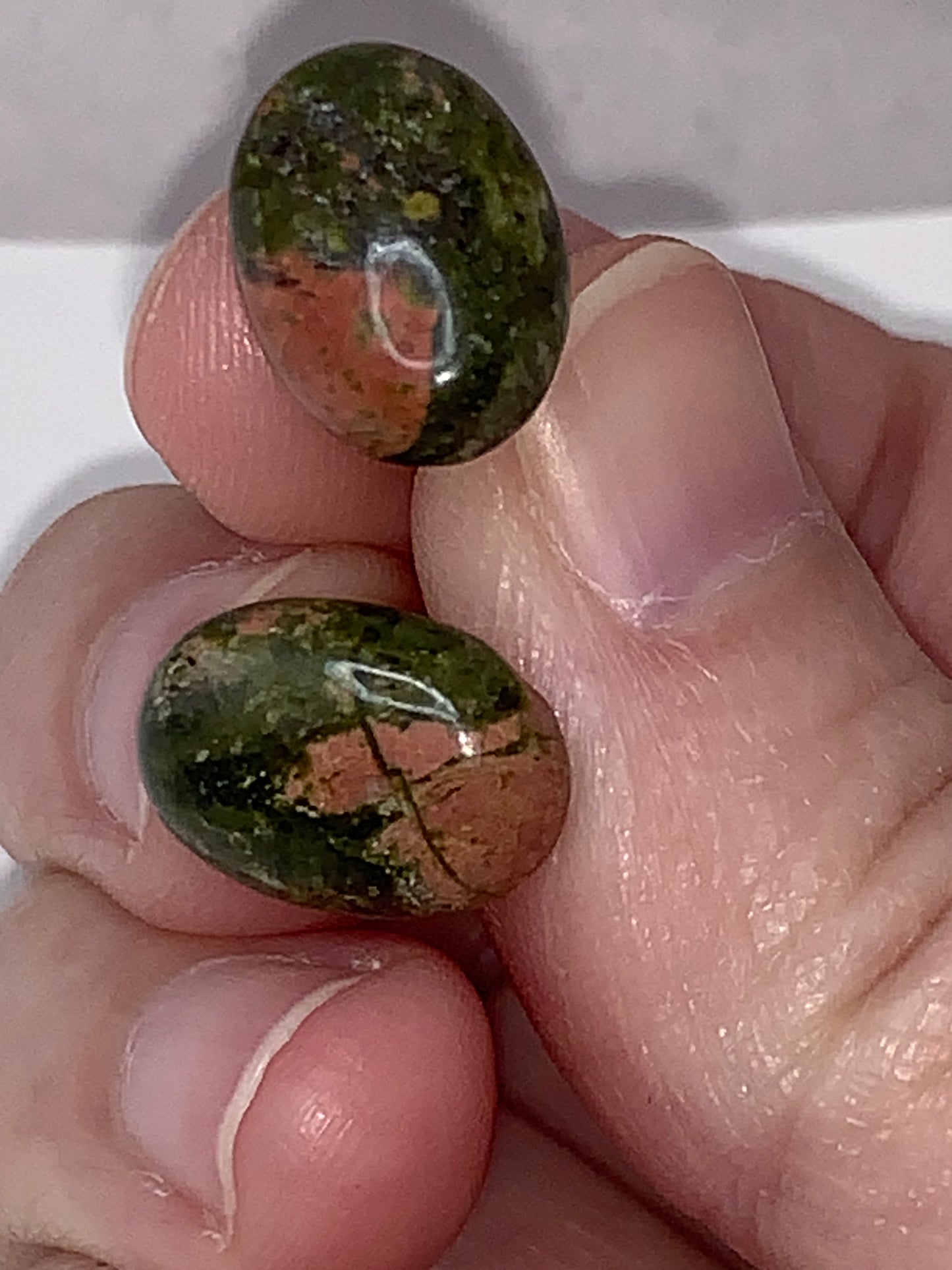 14 by 10mm Oval Unakite 18ktgf Post Earrings