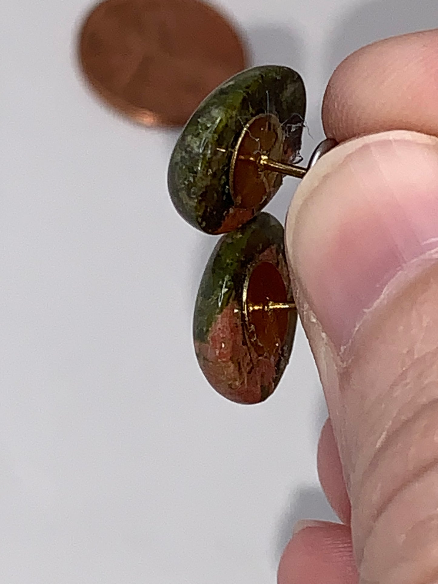 14 by 10mm Oval Unakite 18ktgf Post Earrings