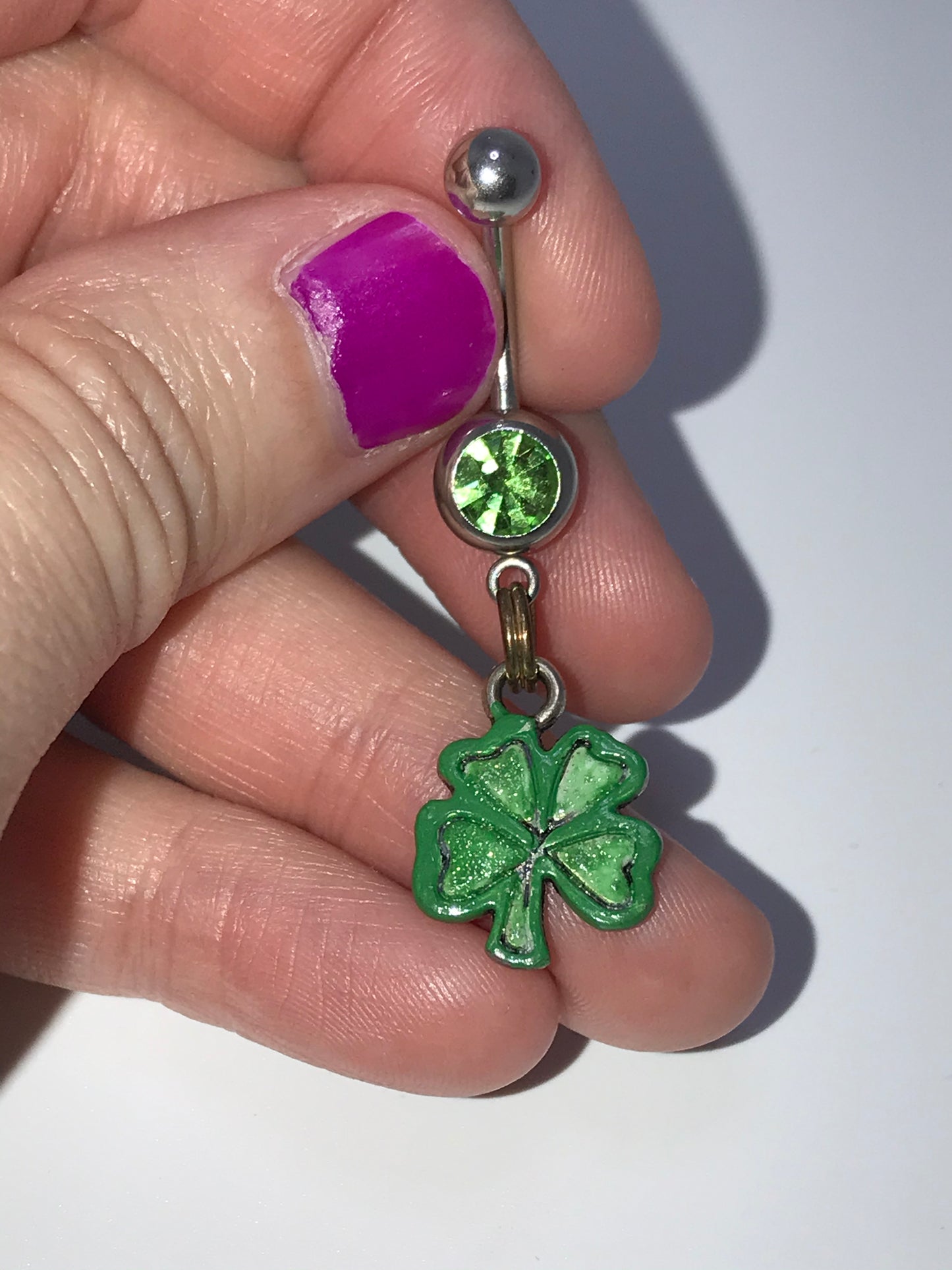 Four Leaf Clover Shamrock Dangle Belly Ring