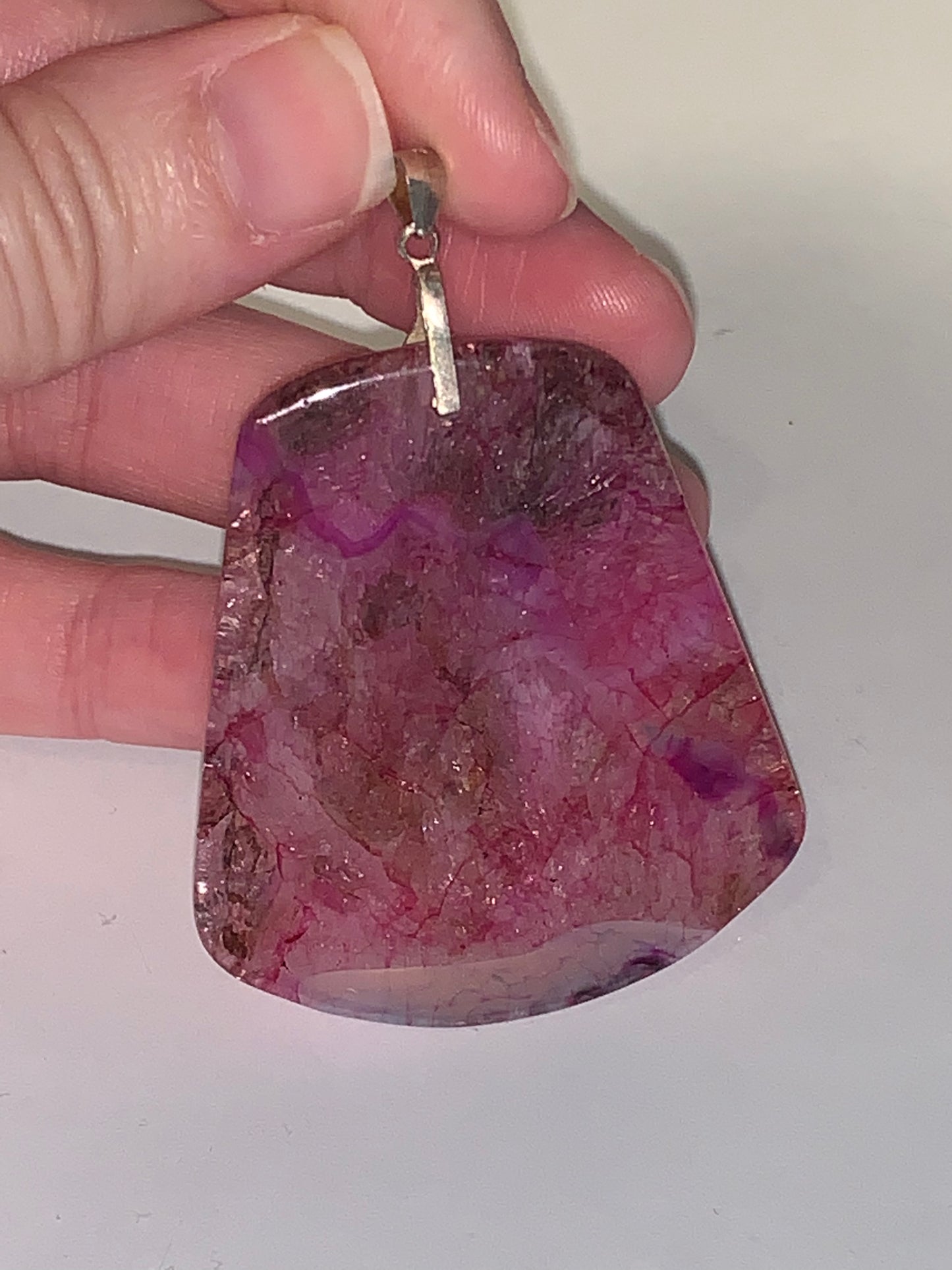 Peachblow Druzy Geode Agate Trapeze Focal Drop Pendant
