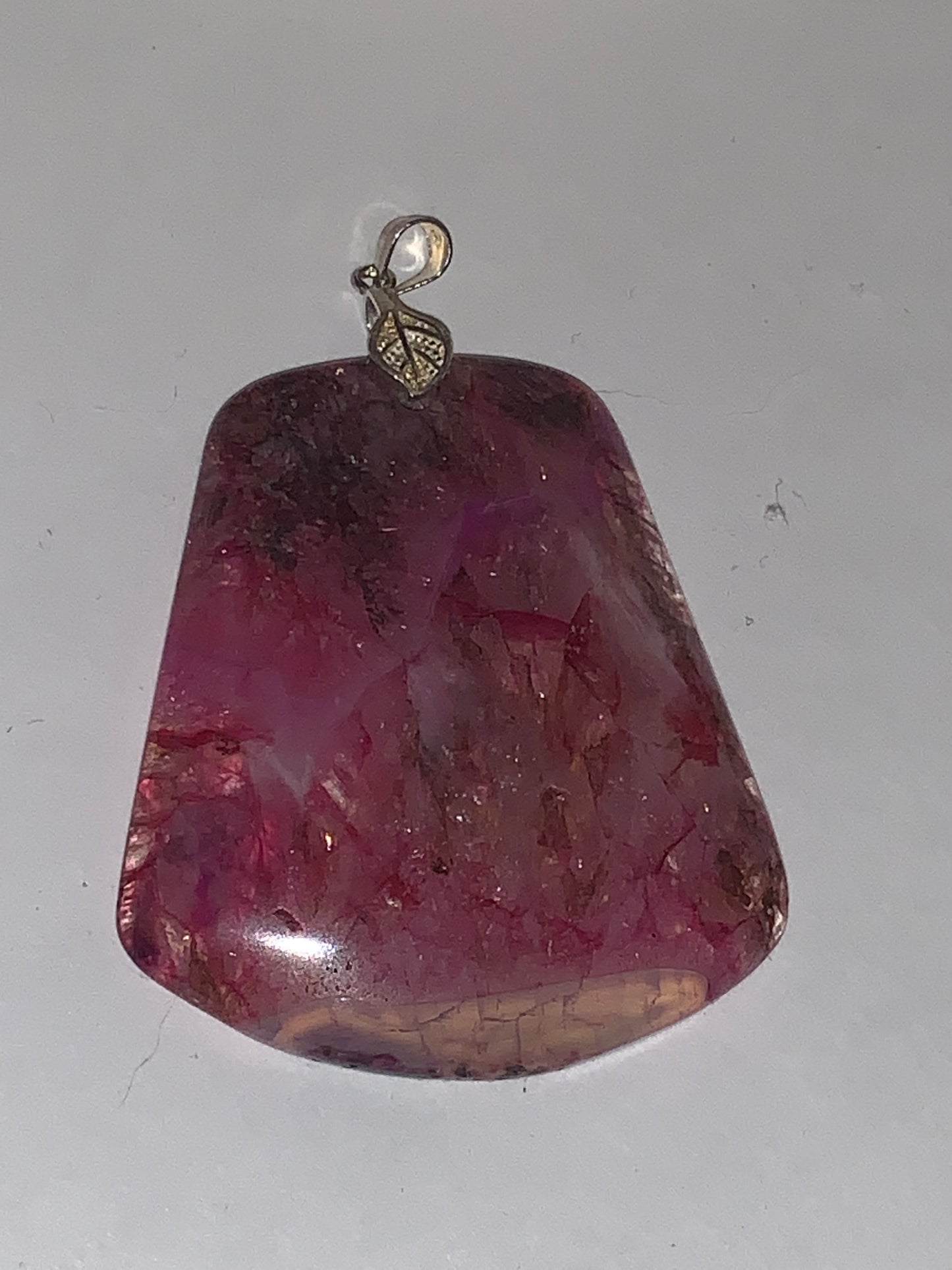 Peachblow Druzy Geode Agate Trapeze Focal Drop Pendant