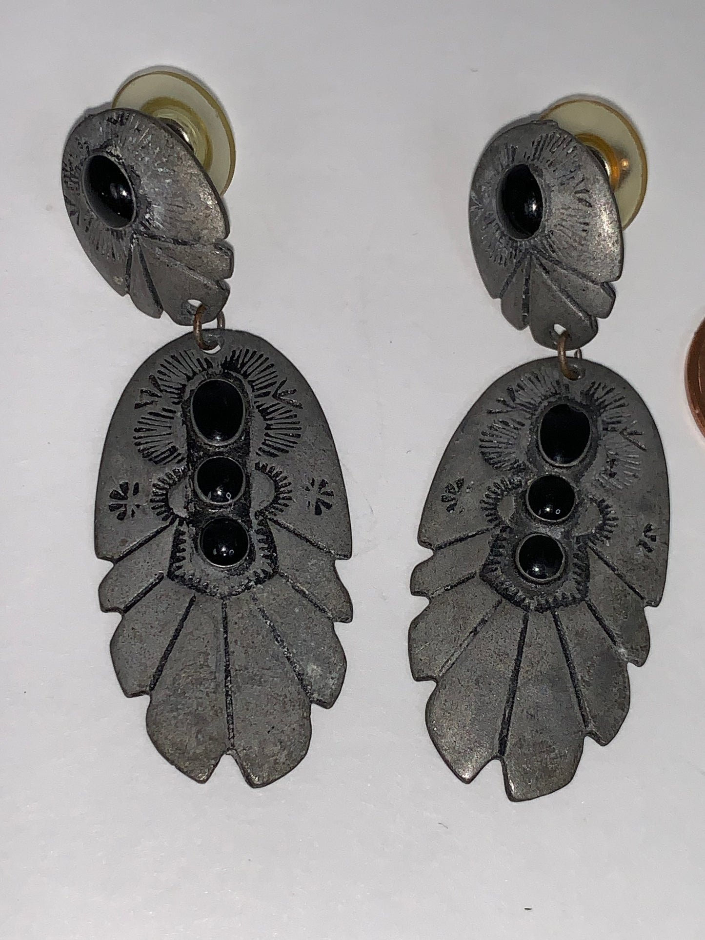 Pewter Feather Design Post Earrings