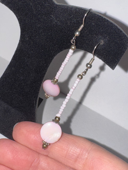 Pink Coin Mother Of Pearl Earrings