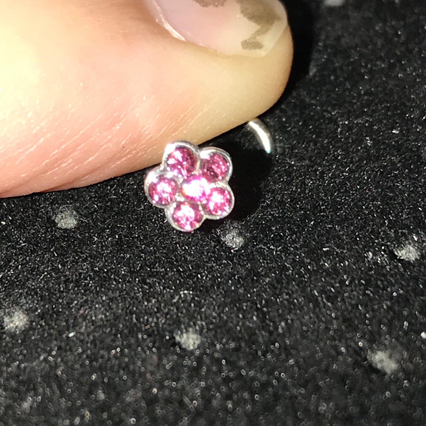Pink Flower 20 Gauge Curved Nose Ring