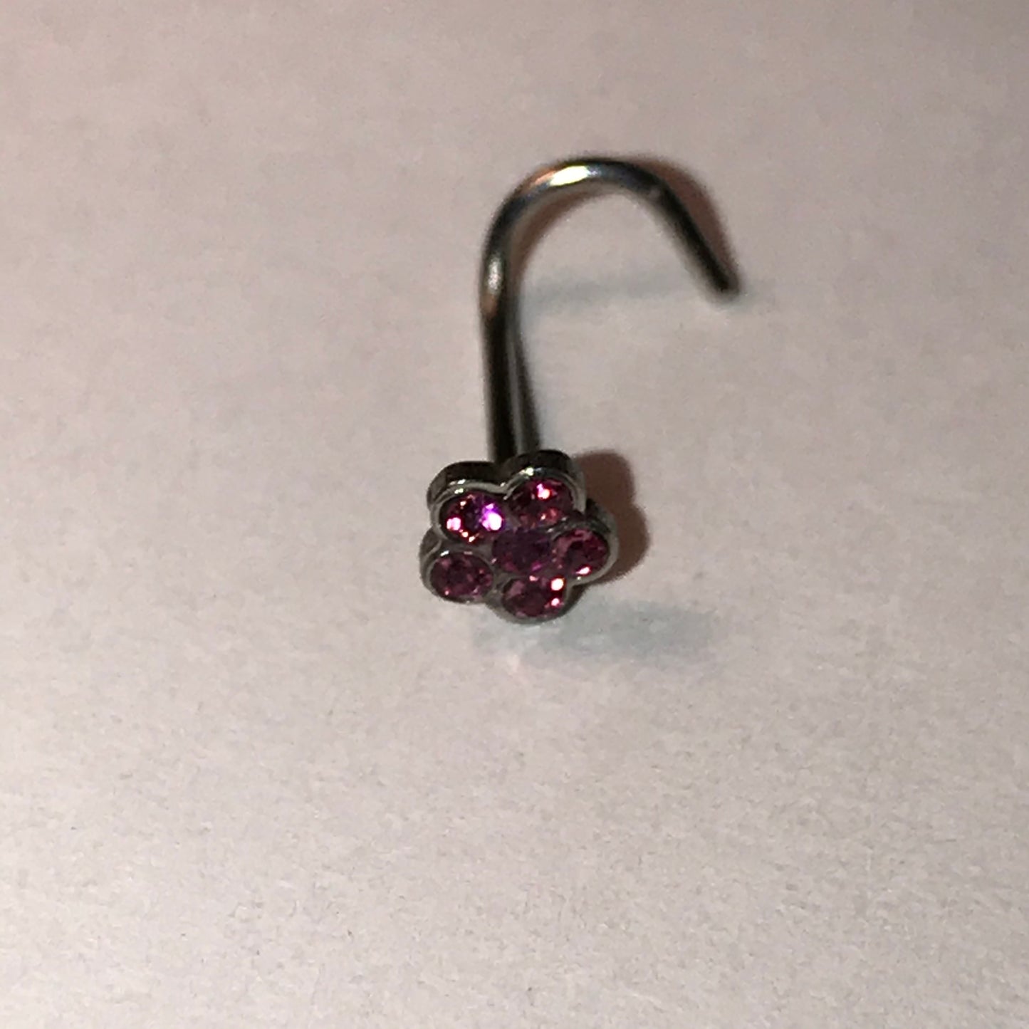 Pink Flower 20 Gauge Curved Nose Ring