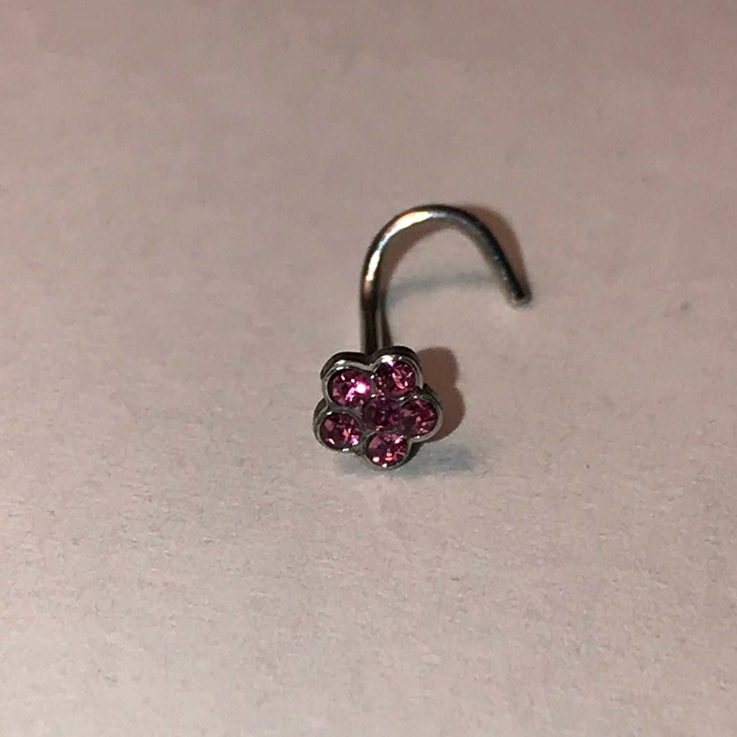 Pink Flower 20 Gauge Curved Nose Ring