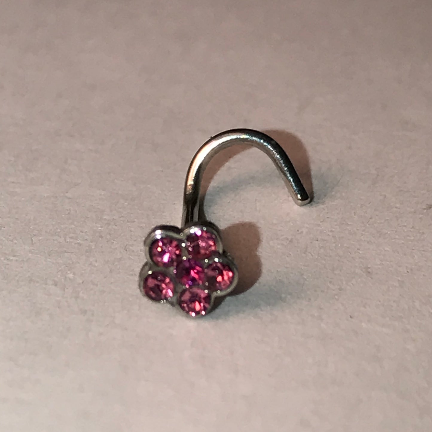 Pink Flower 20 Gauge Curved Nose Ring