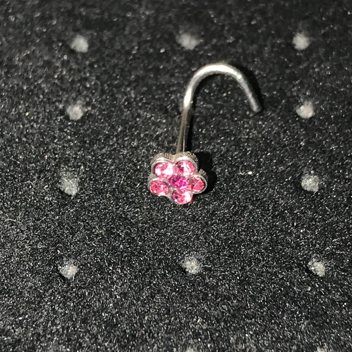 Pink Flower 20 Gauge Curved Nose Ring