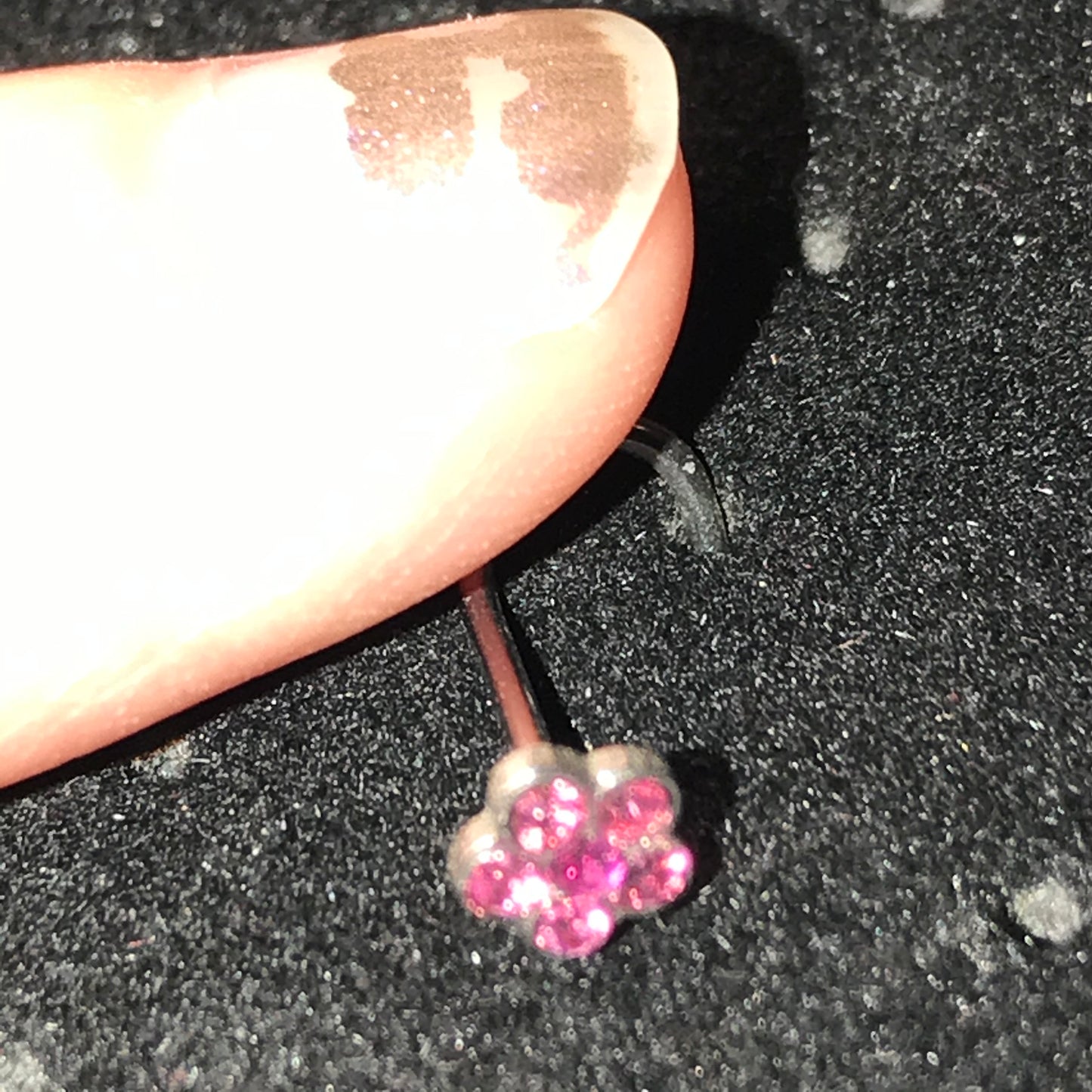 Pink Flower 20 Gauge Curved Nose Ring