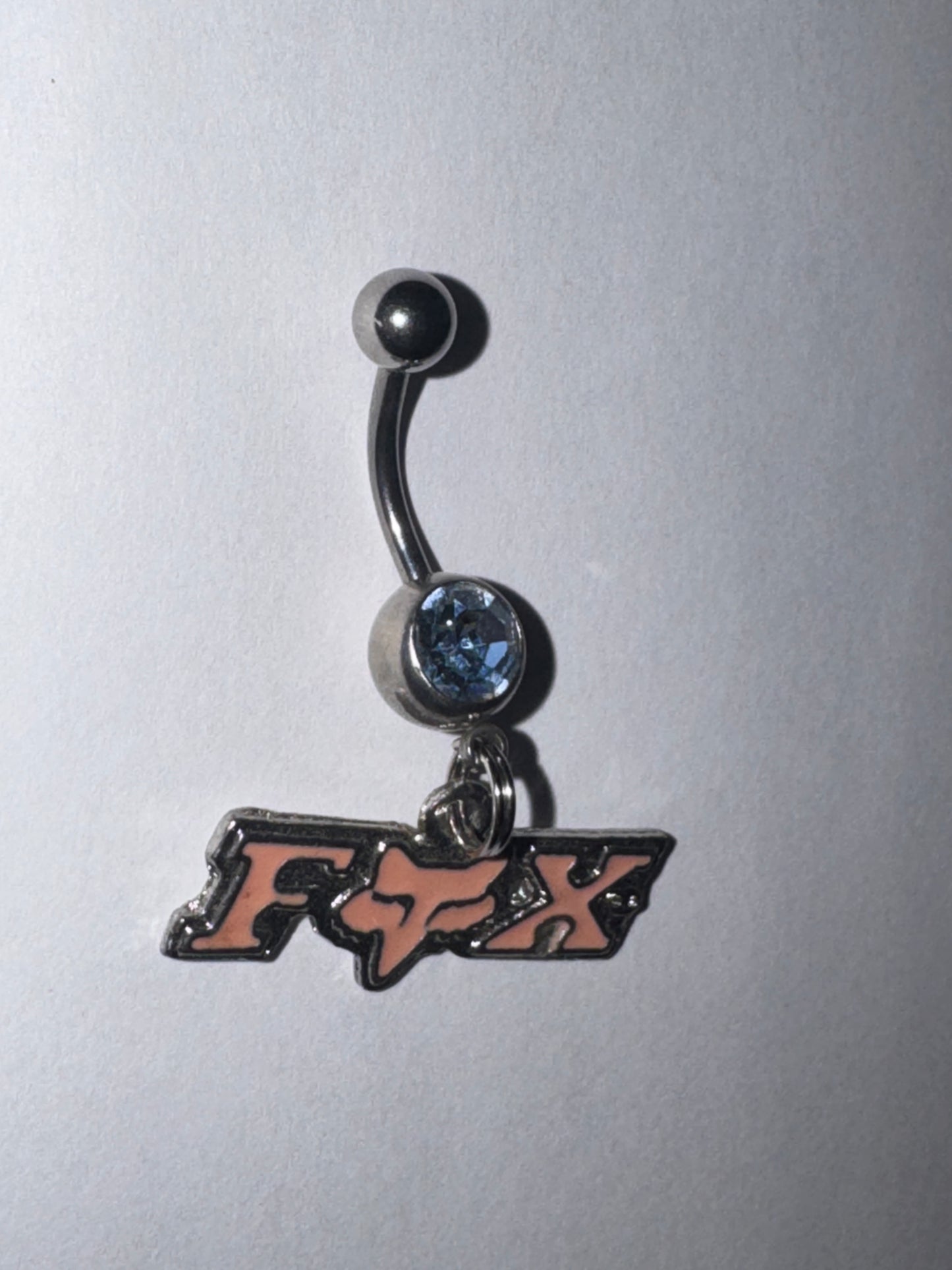 Pink Fox Dangle Belly Ring, Blue Gem