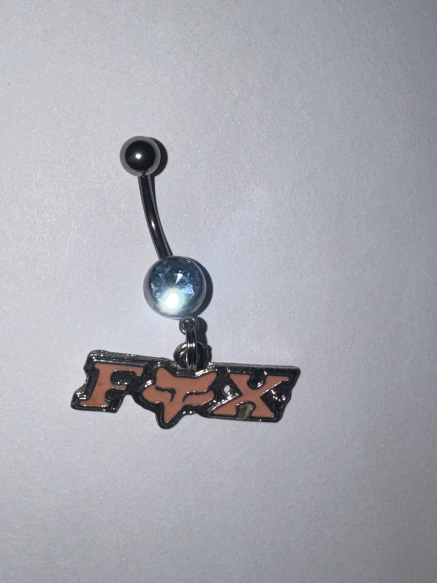 Pink Fox Dangle Belly Ring, Blue Gem
