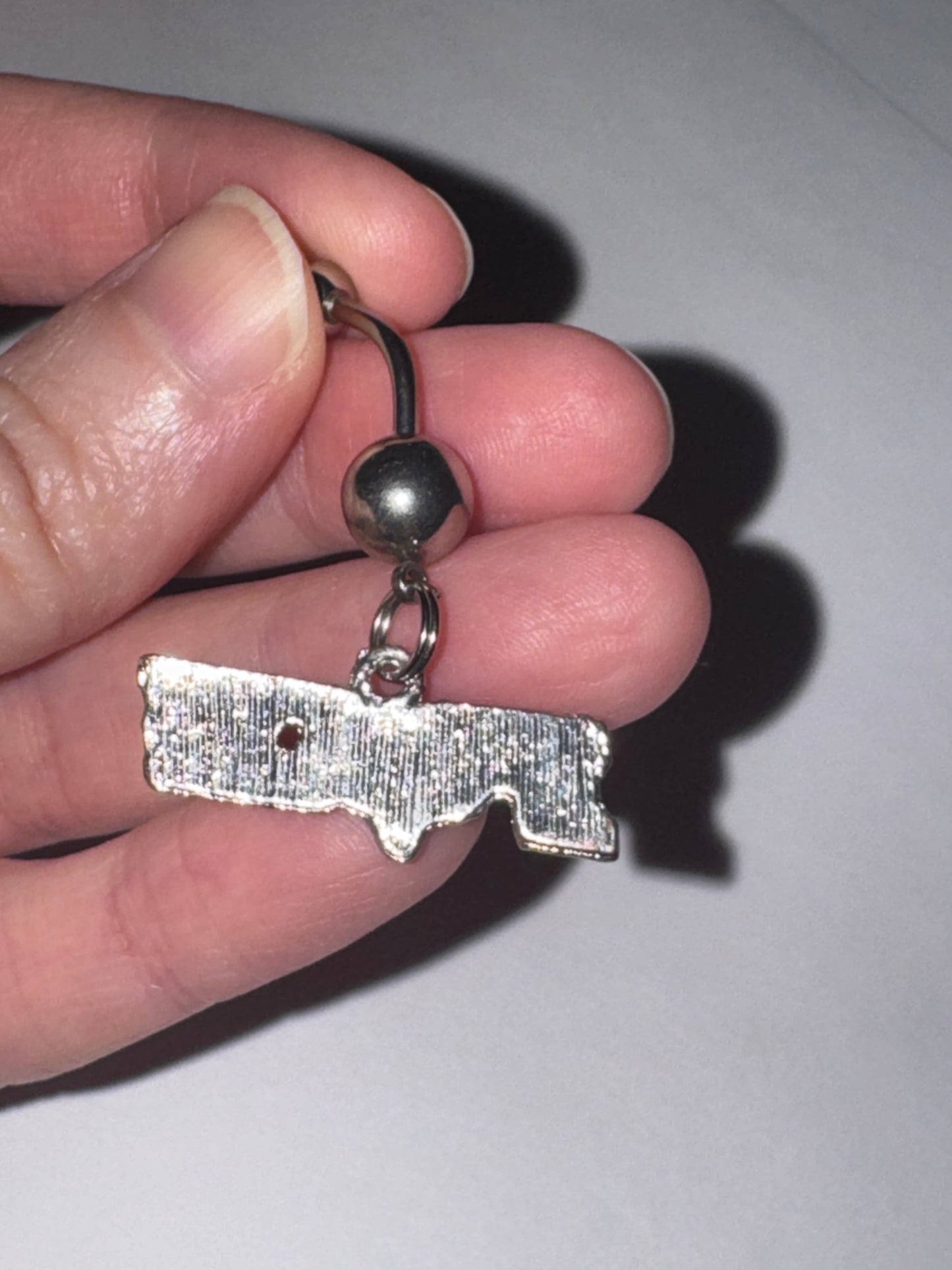 Pink Fox Dangle Belly Ring, Blue Gem