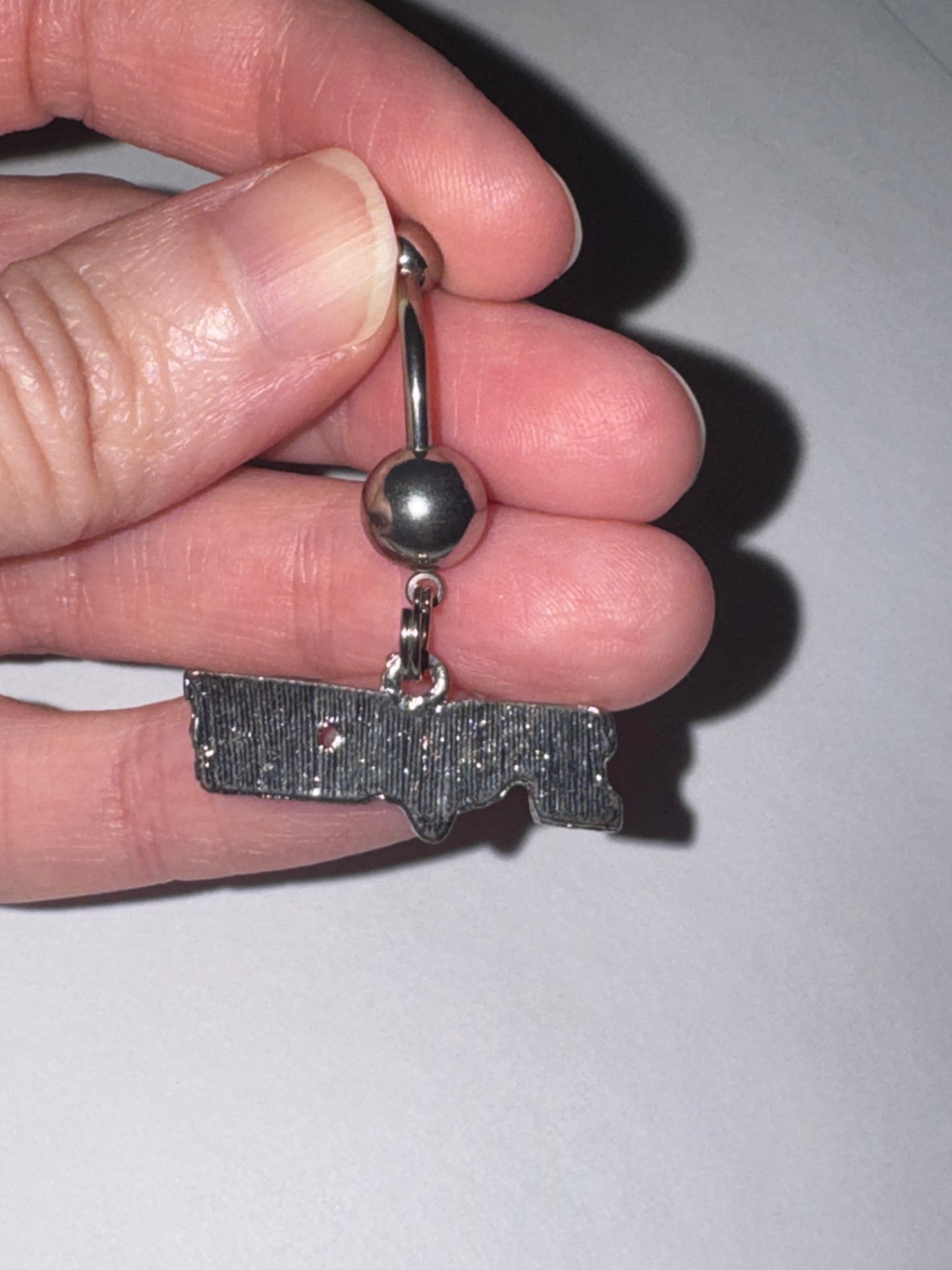 Pink Fox Dangle Belly Ring, Blue Gem