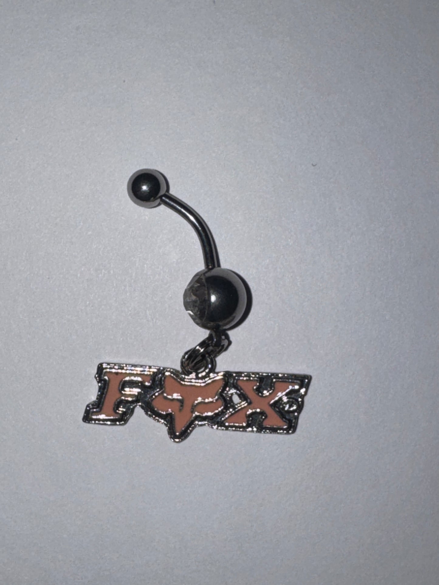 Pink Fox Dangle Belly Ring, Clear Gem