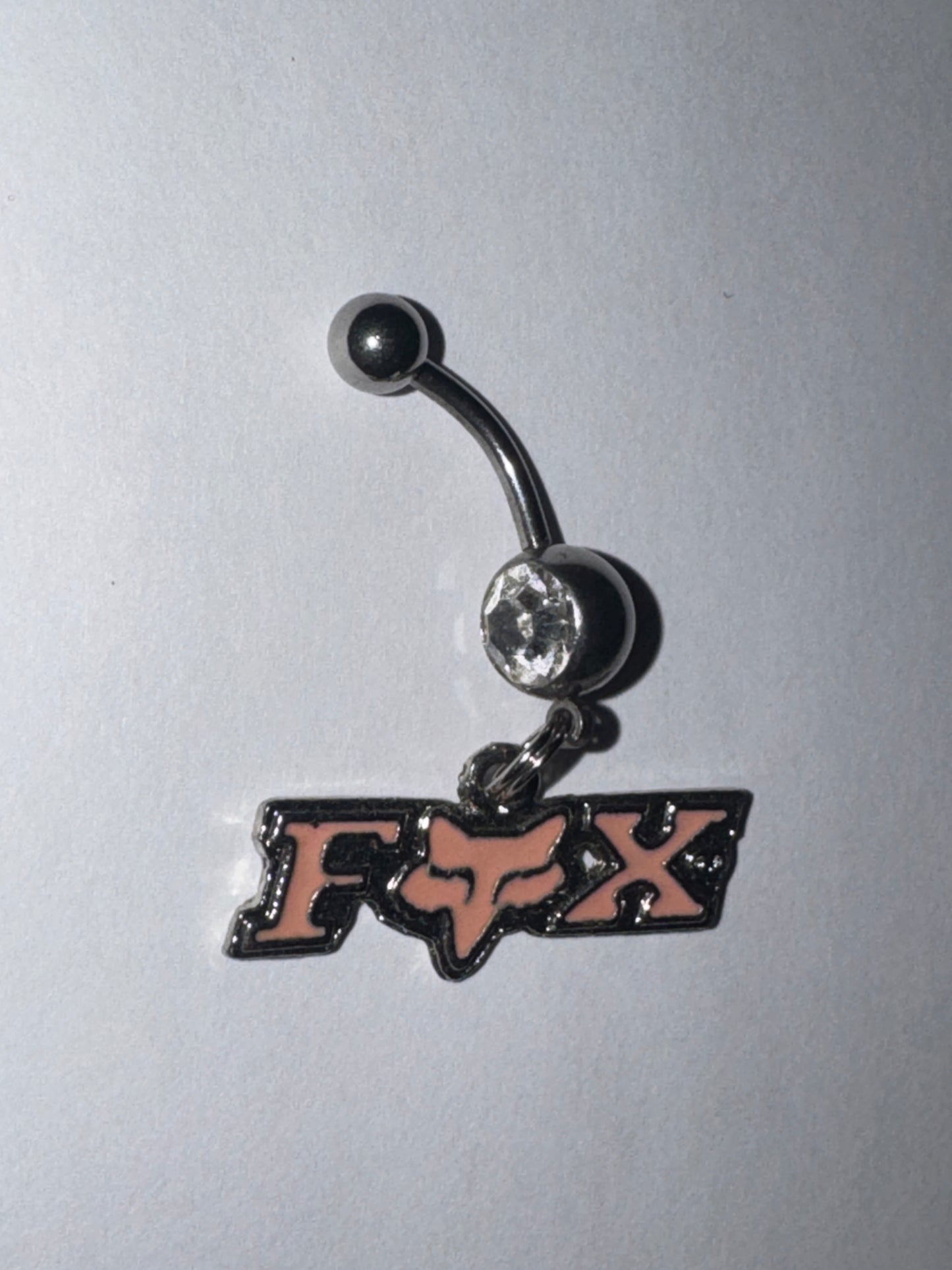 Pink Fox Dangle Belly Ring, Clear Gem