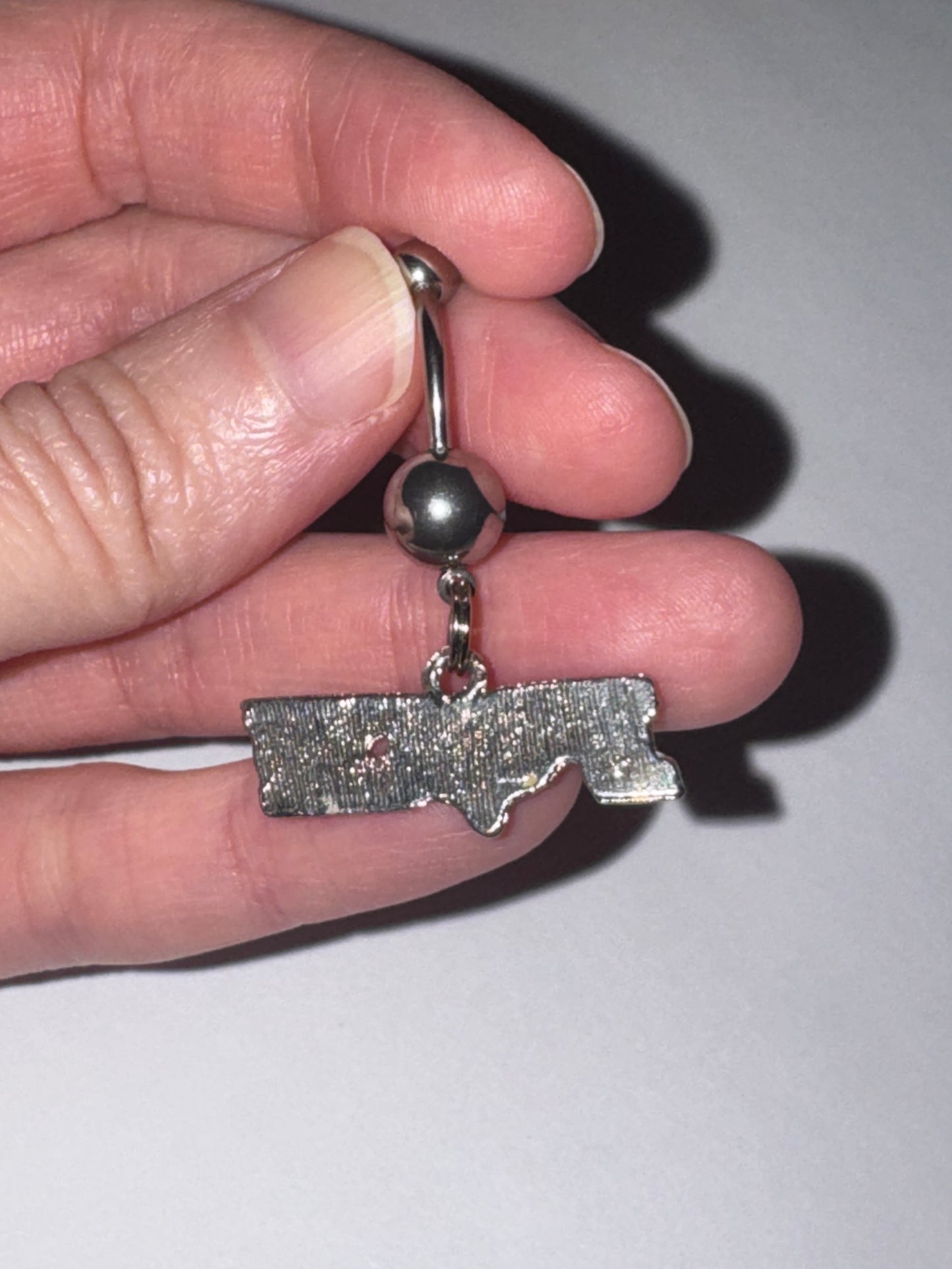Pink Fox Dangle Belly Ring, Clear Gem