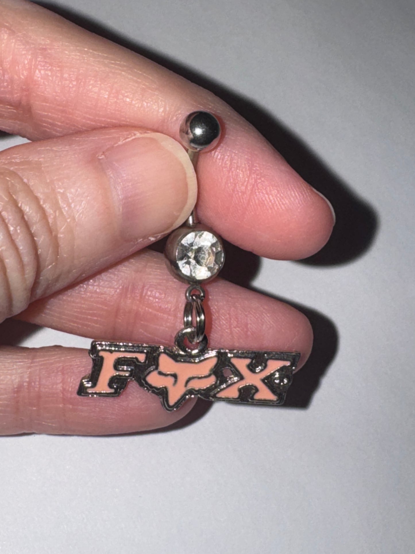 Pink Fox Dangle Belly Ring, Clear Gem