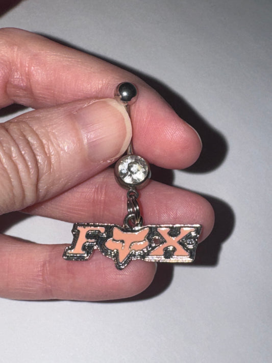Pink Fox Dangle Belly Ring, Clear Gem