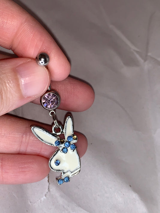 Pink and Blue Play boy-looking Bunny Dangle Belly Ring