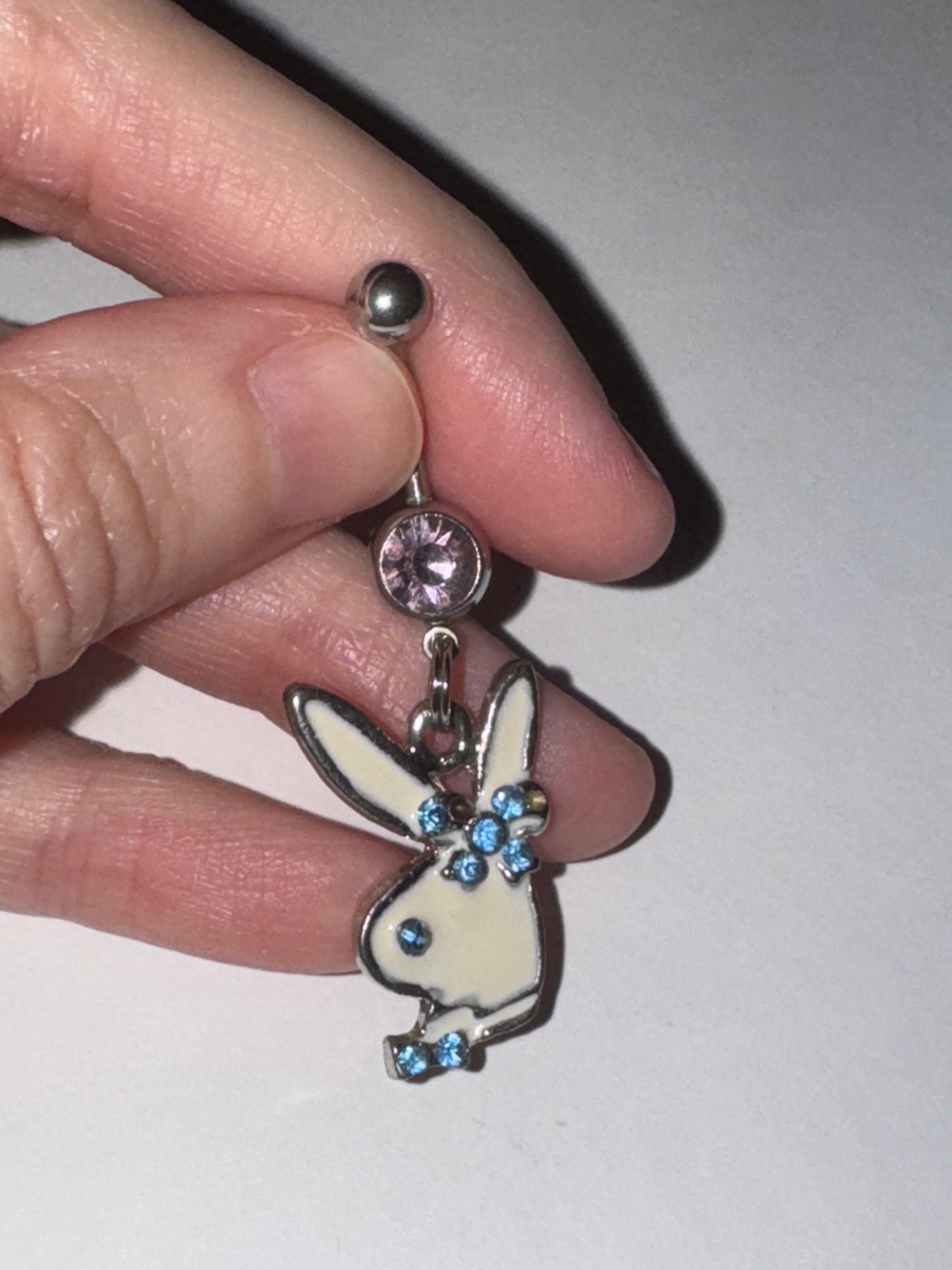 Pink and Blue Play boy-looking Bunny Dangle Belly Ring