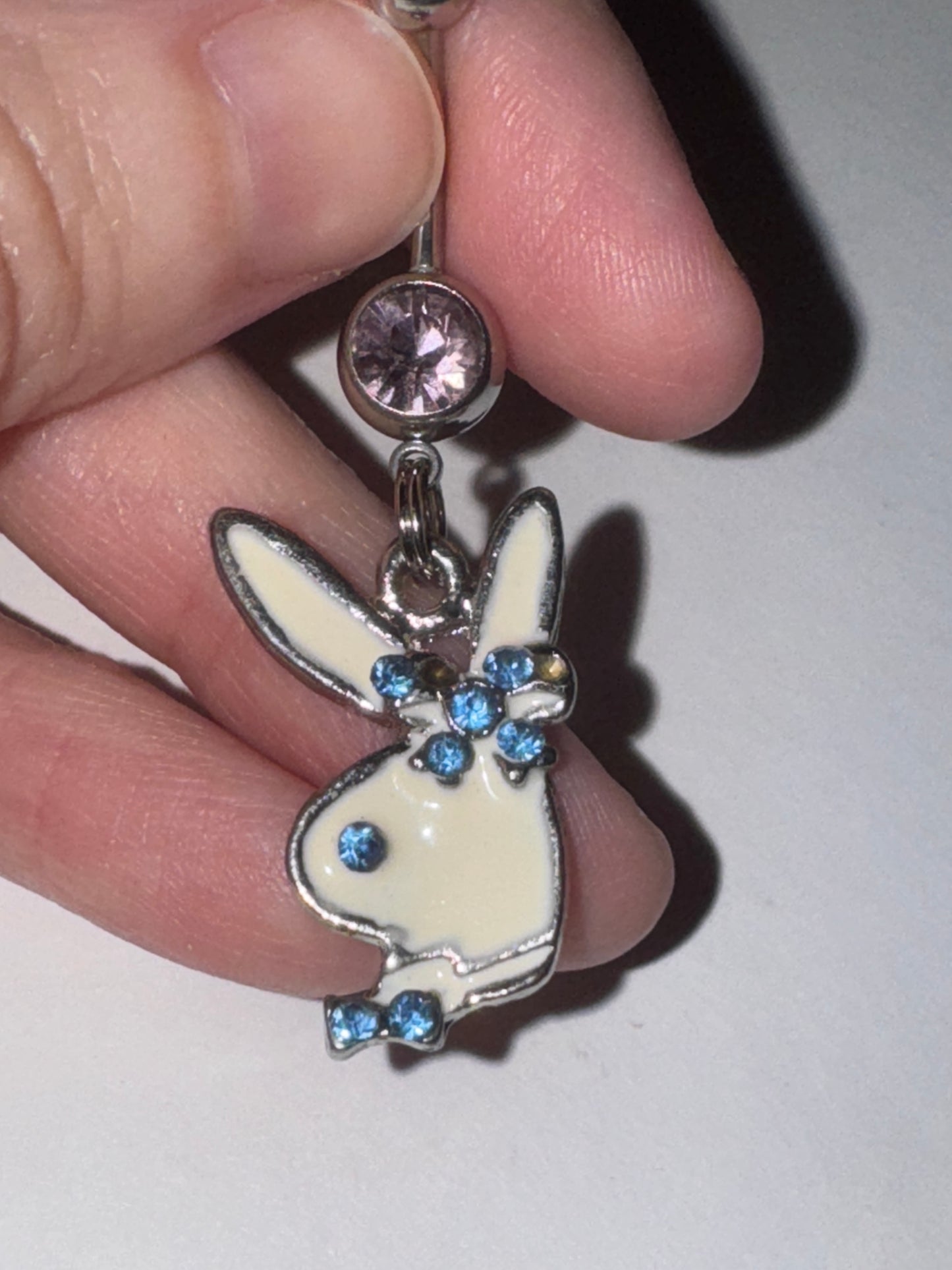 Pink and Blue Play boy-looking Bunny Dangle Belly Ring