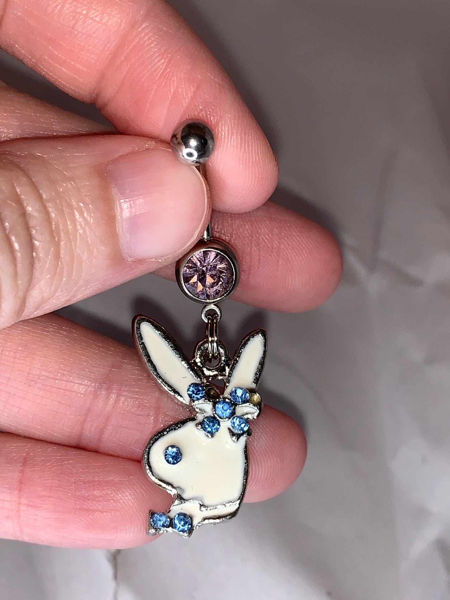 Pink and Blue Play boy-looking Bunny Dangle Belly Ring