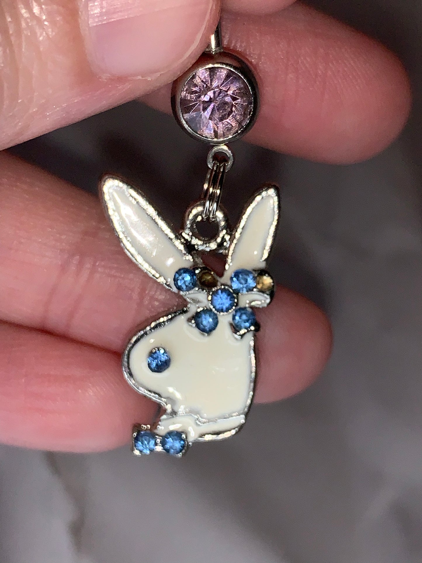 Pink and Blue Play boy-looking Bunny Dangle Belly Ring