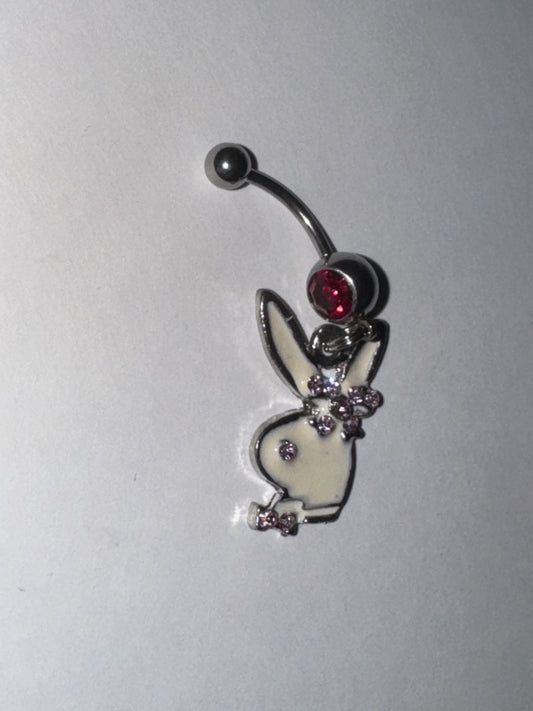 Hot Pink and white Play boy-looking Bunny Dangle Belly Ring