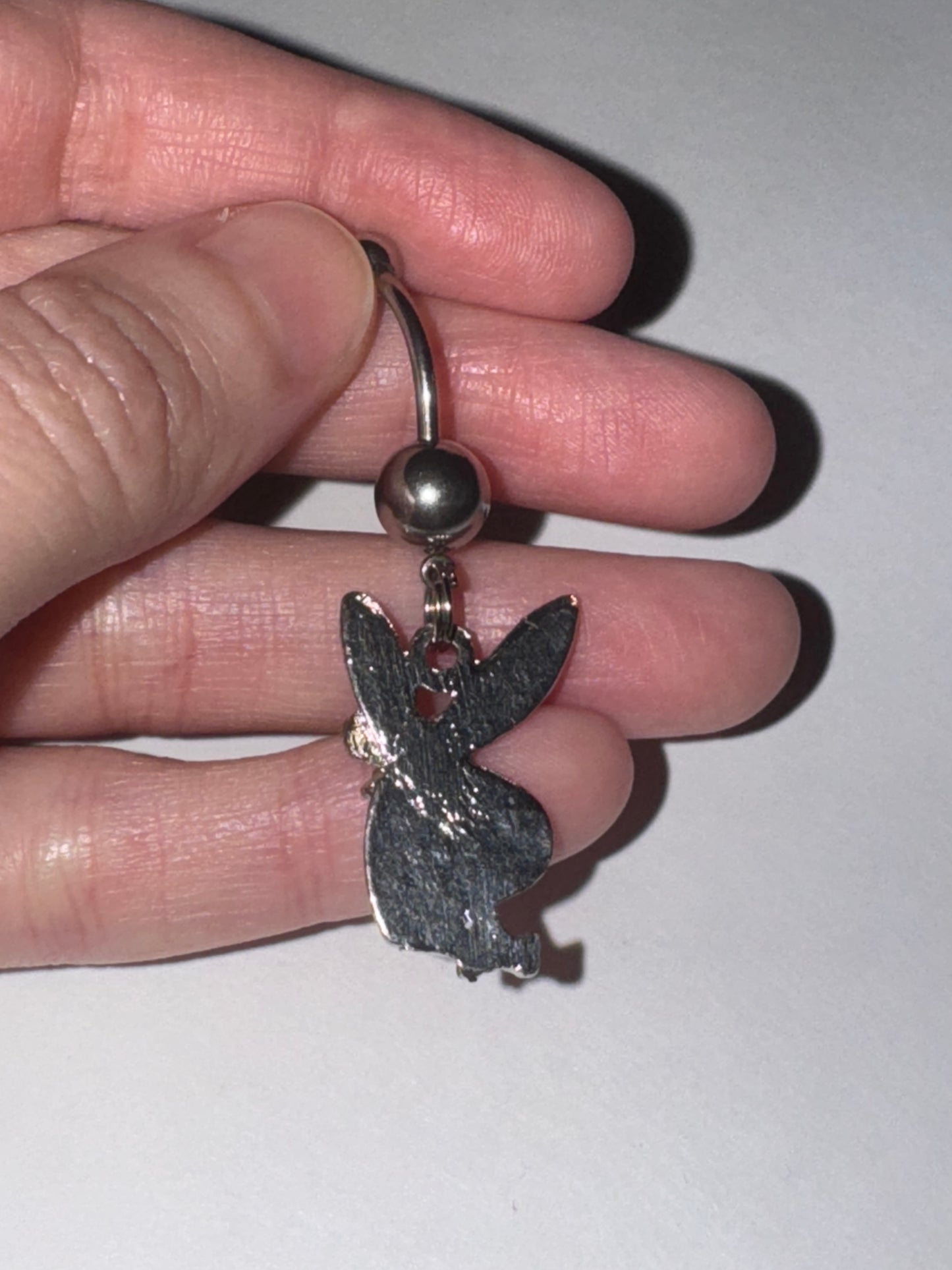 Hot Pink and white Play boy-looking Bunny Dangle Belly Ring