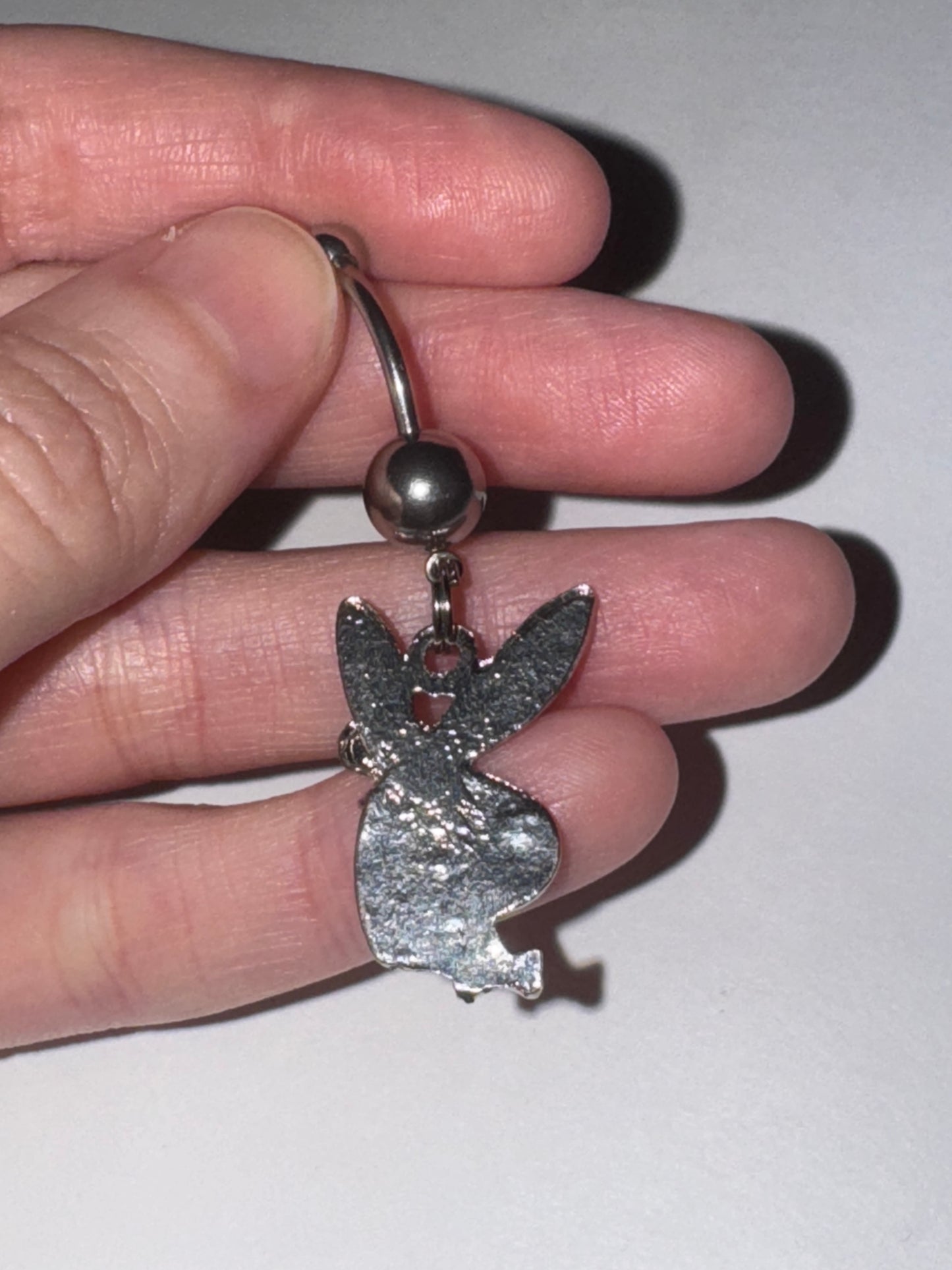 Hot Pink and white Play boy-looking Bunny Dangle Belly Ring