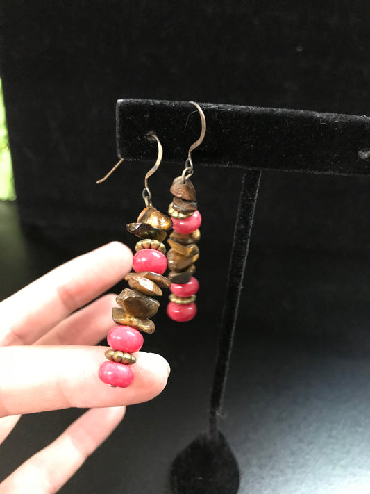 Tigerseye And Plum Quartz Earrings