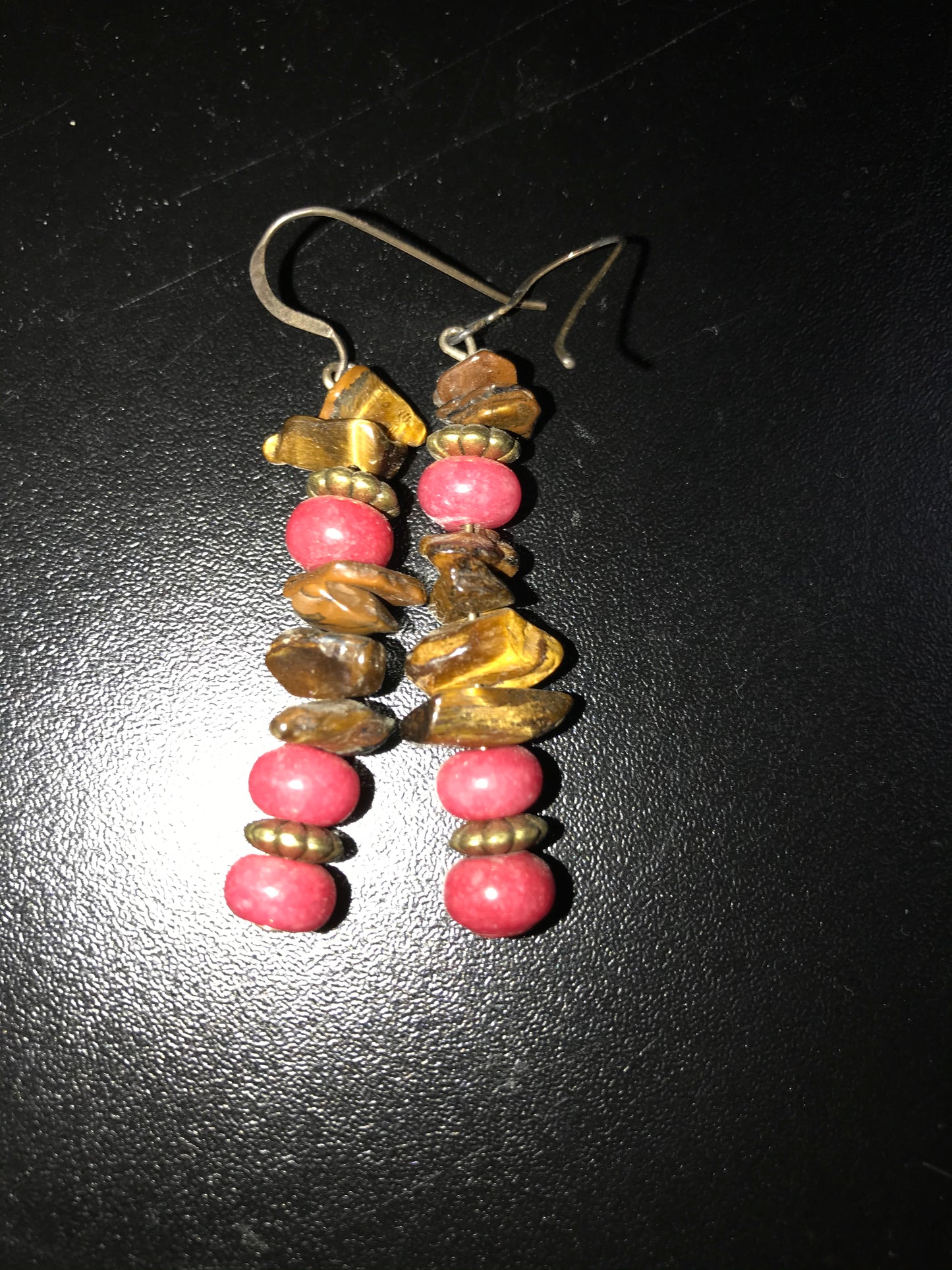 Tigerseye And Plum Quartz Earrings