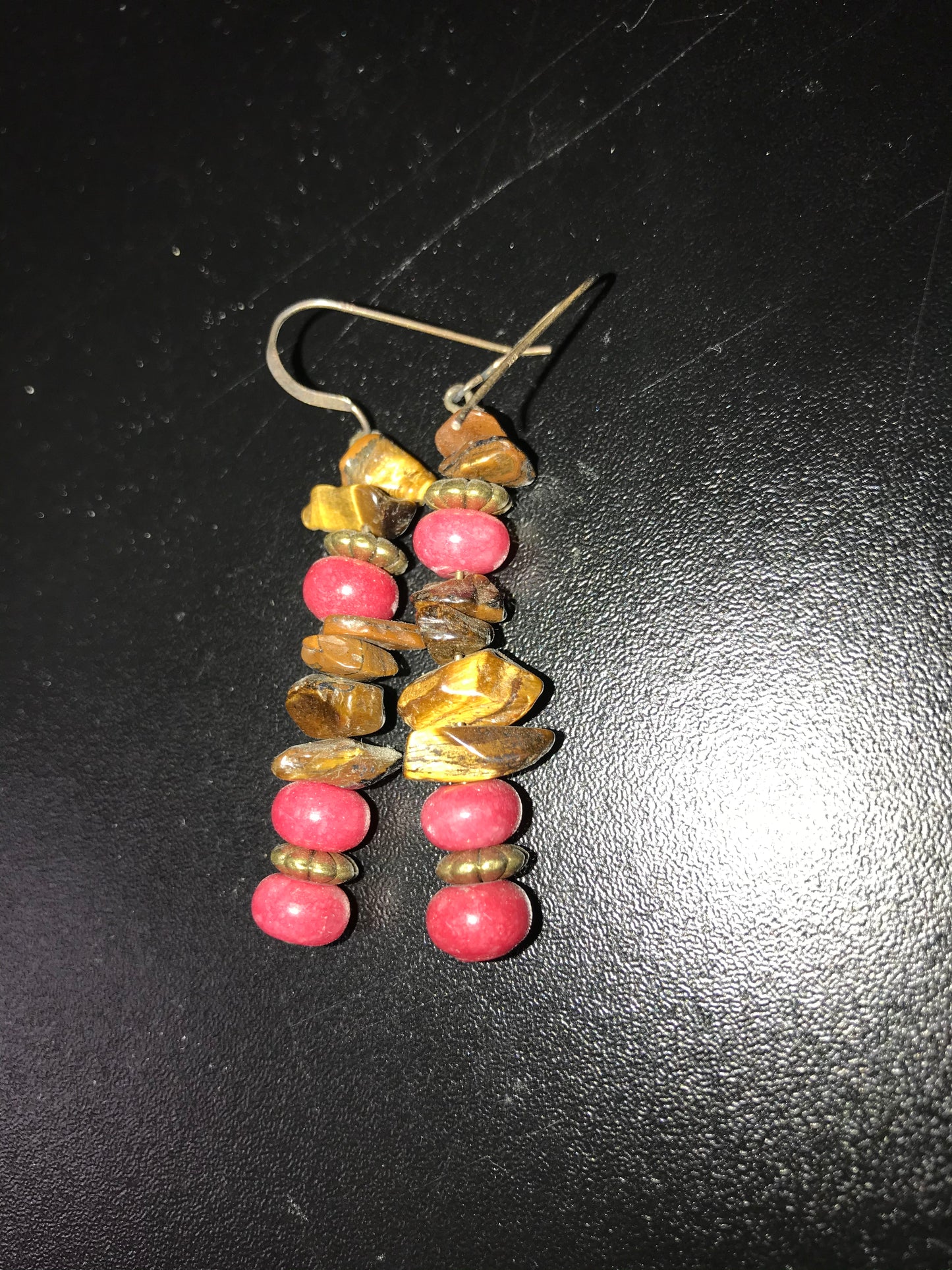 Tigerseye And Plum Quartz Earrings
