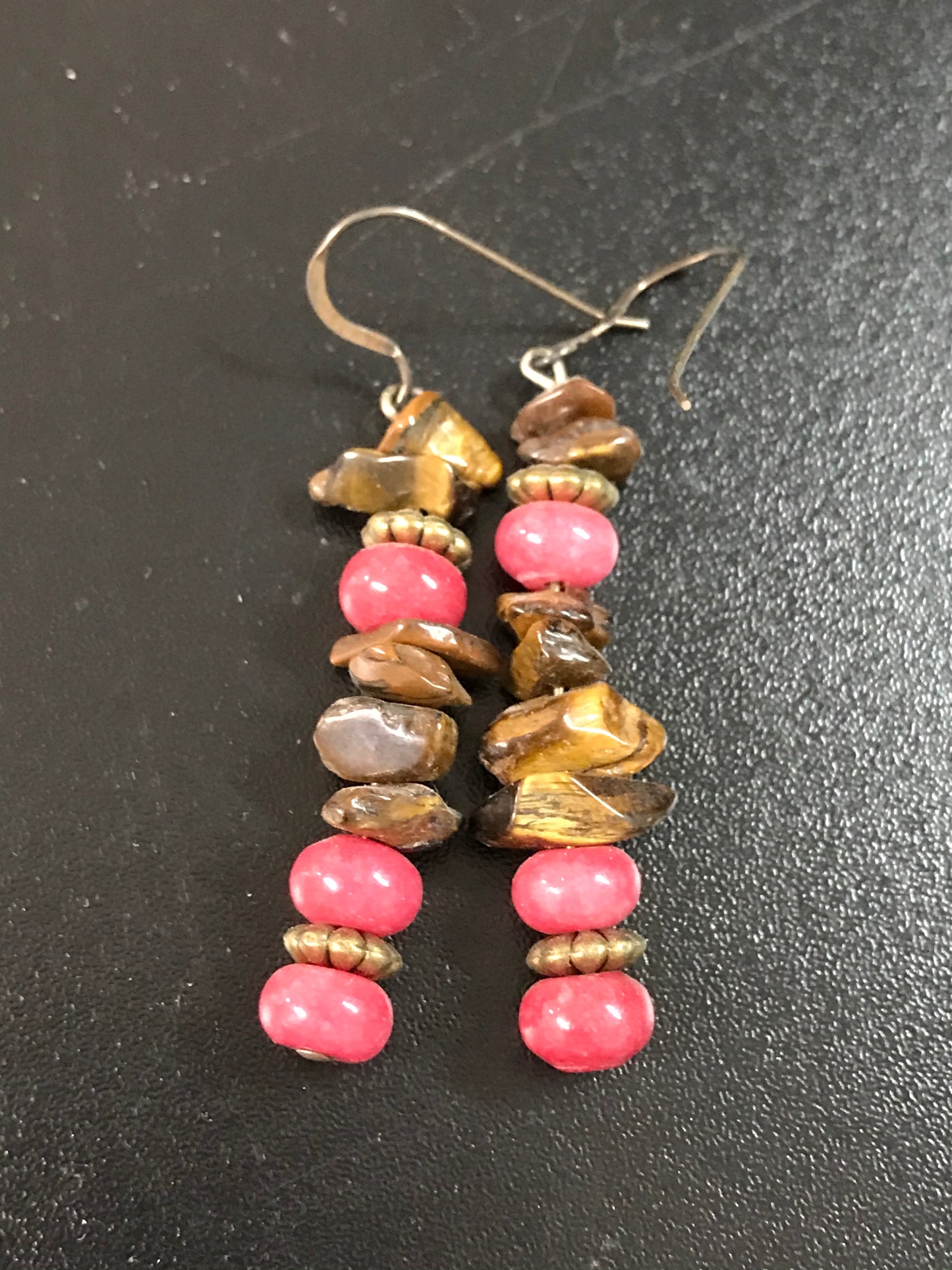 Tigerseye And Plum Quartz Earrings