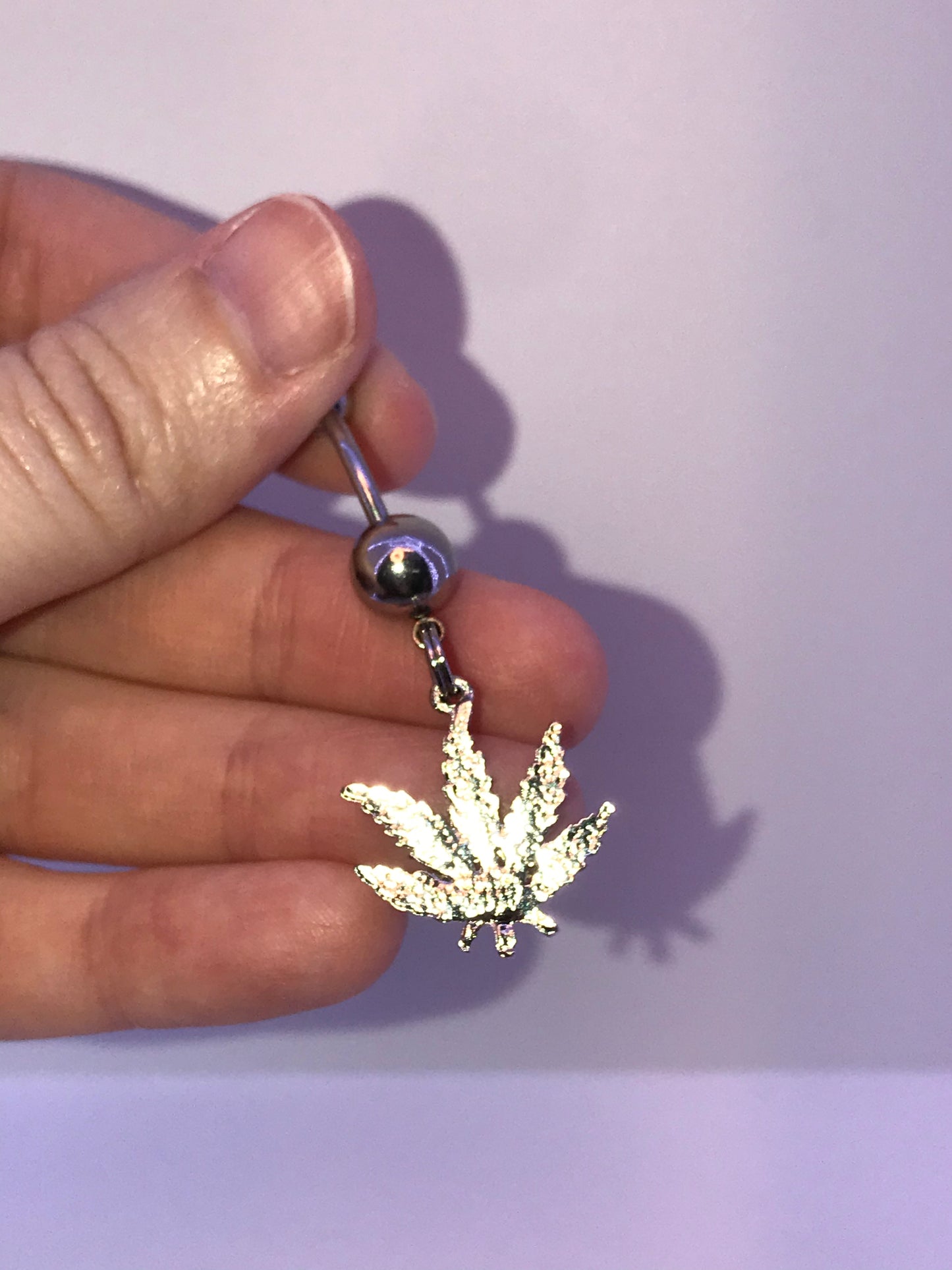 Aqua Blue Gem Dark Rasta Pot Leaf Dangle Belly Ring