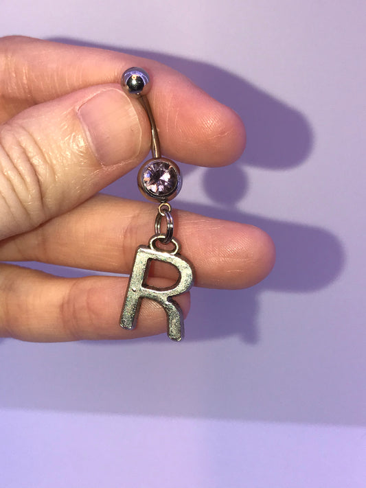 Letter R Dangle Belly Ring