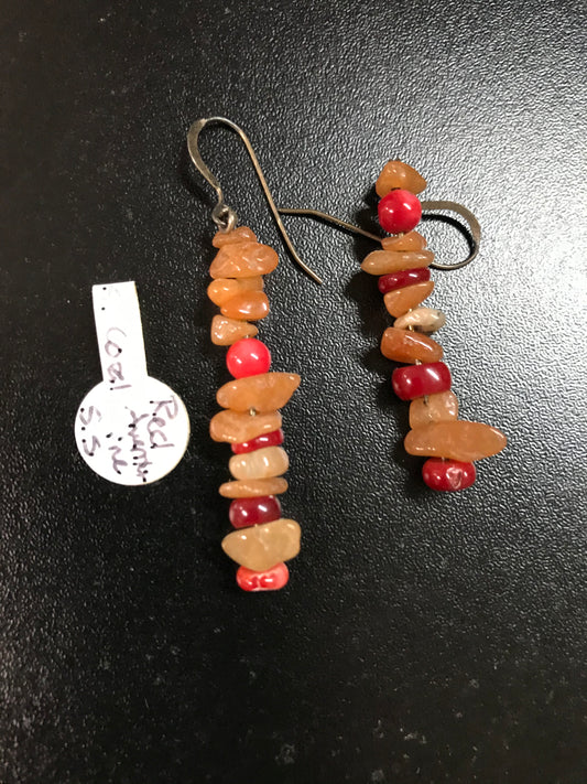 Red Aventurine And Fossilized Coral Earrings