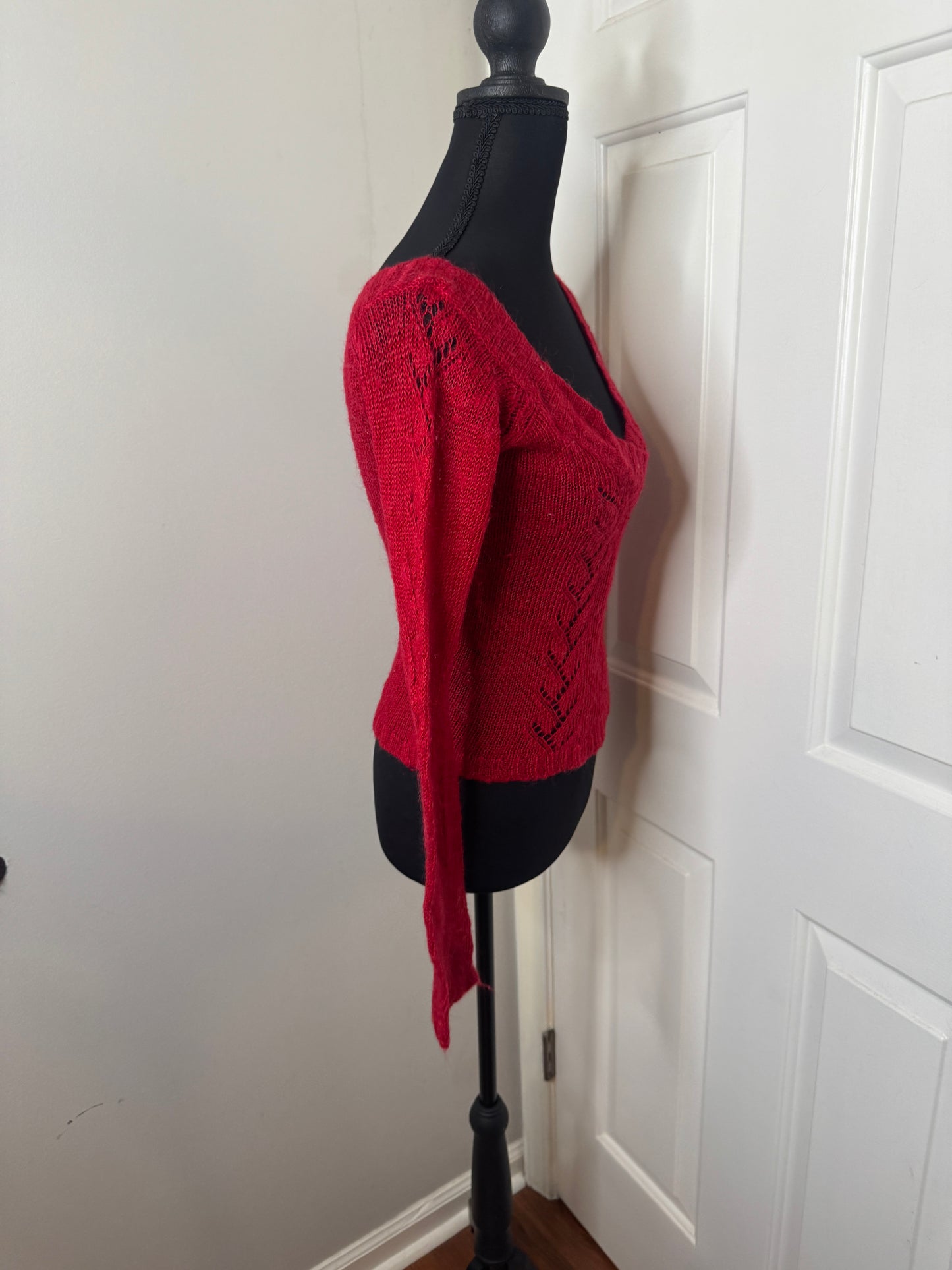 Red Deep V Neck Sweater by One Step Up, Size Medium