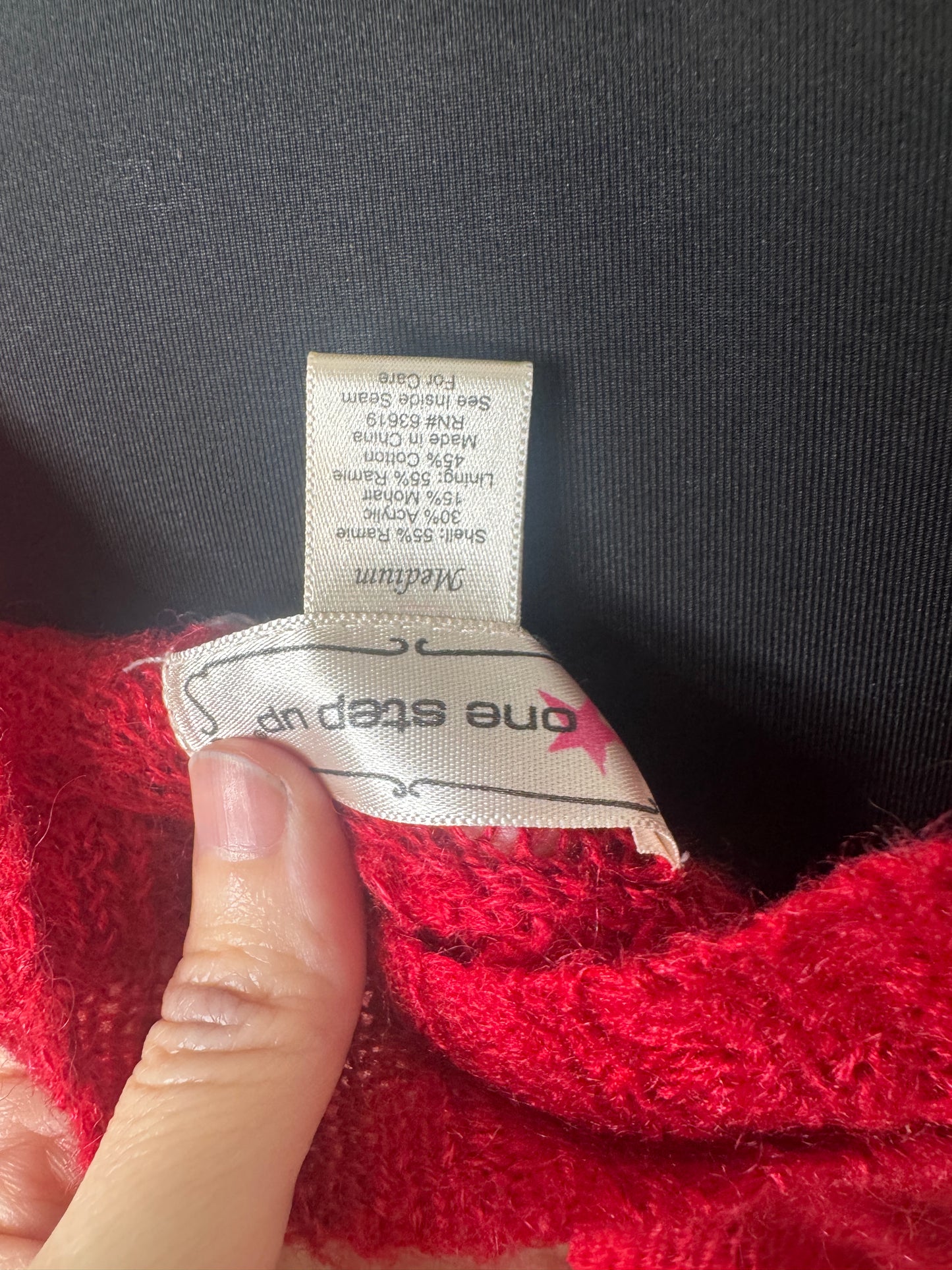 Red Deep V Neck Sweater by One Step Up, Size Medium